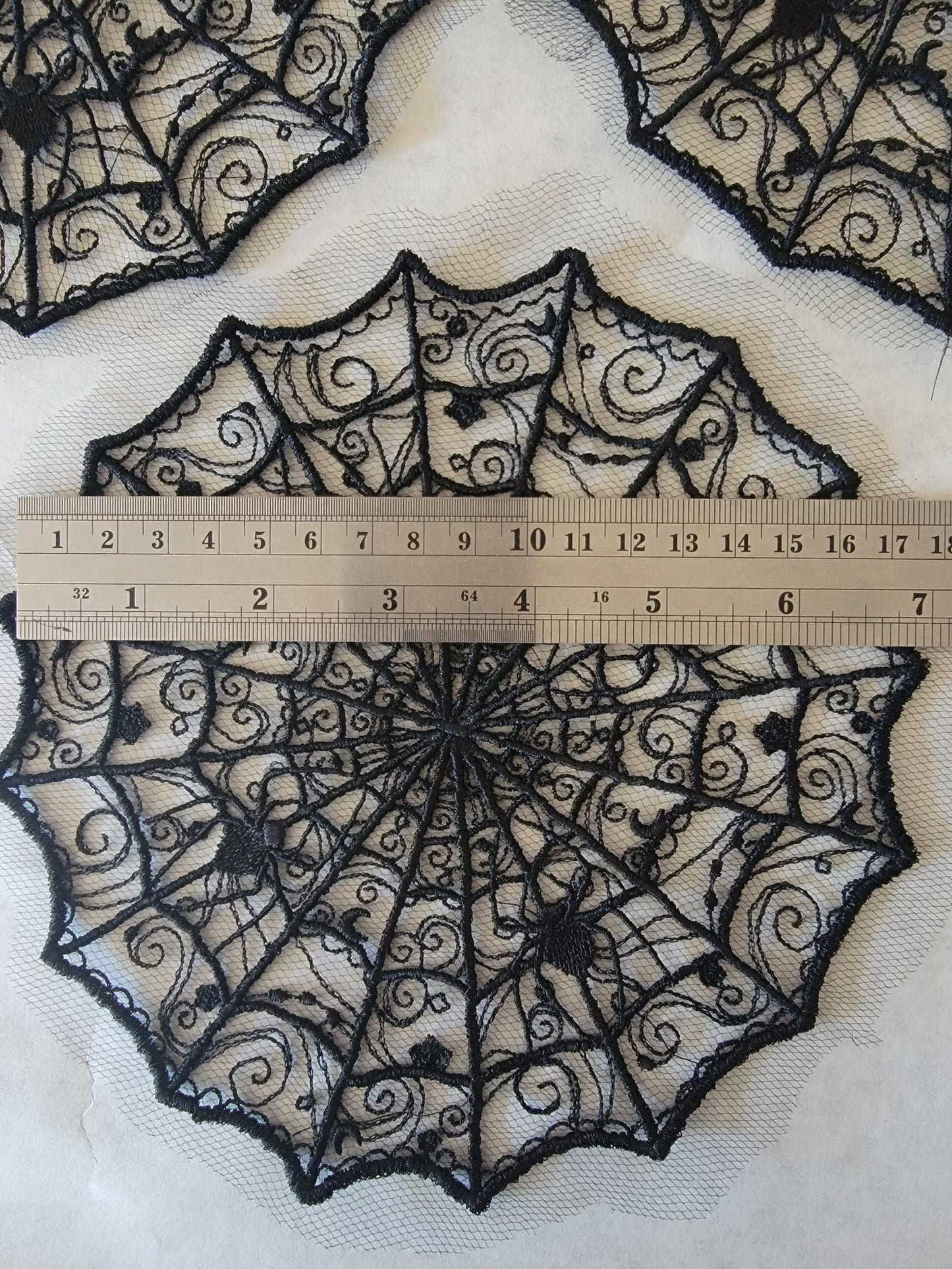 Spider Web Embroidery, Halloween, 1 or a Set of 3 Spider Web Doilies, Black Decorations, Gorgeous Goth Black Centerpiece, Moody Goth Decor