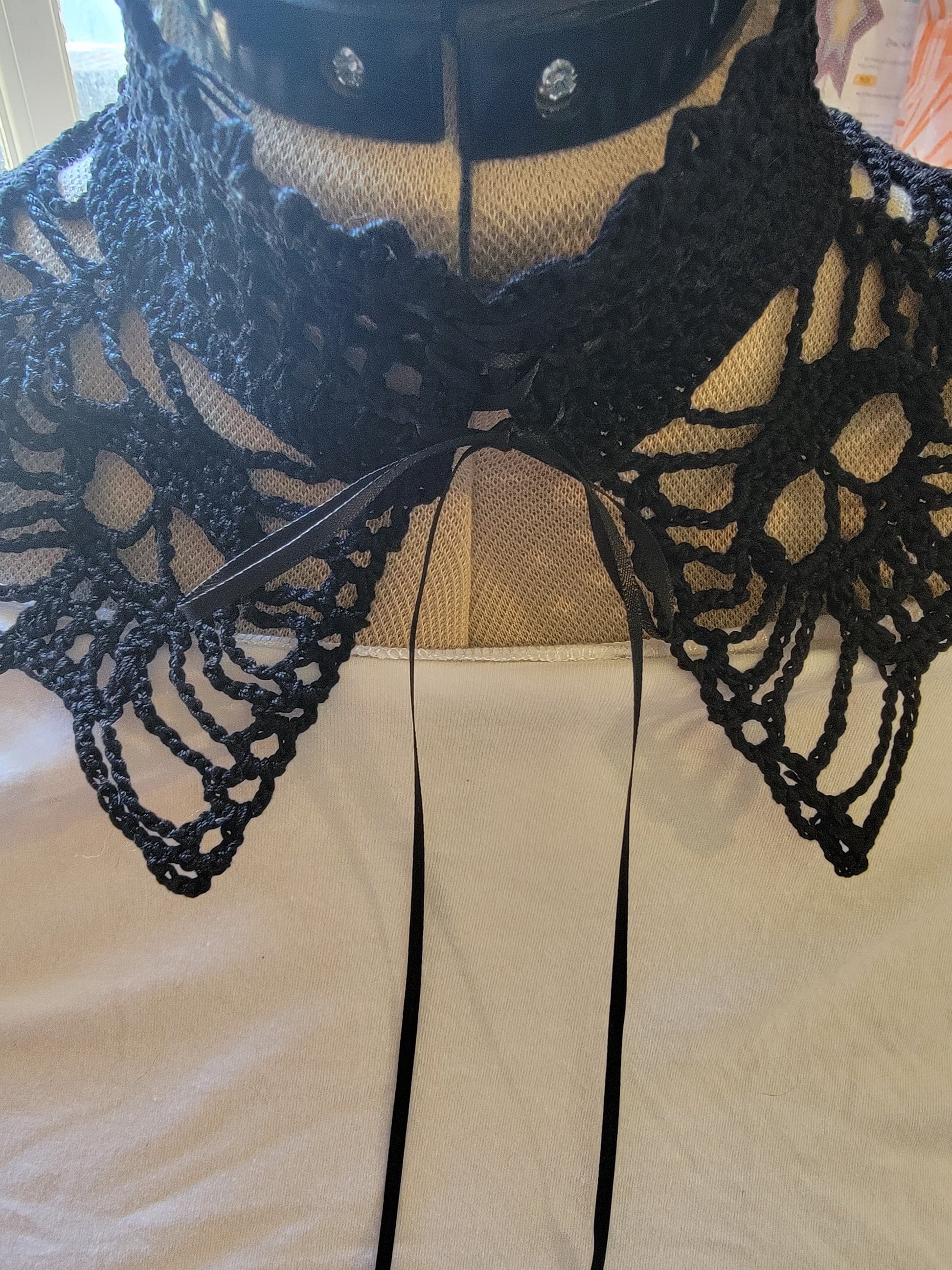 Skull Collar Choker, Handmade Crocheted Black Skull Collar, Halloween Fashion, Black Collars, Skeleton