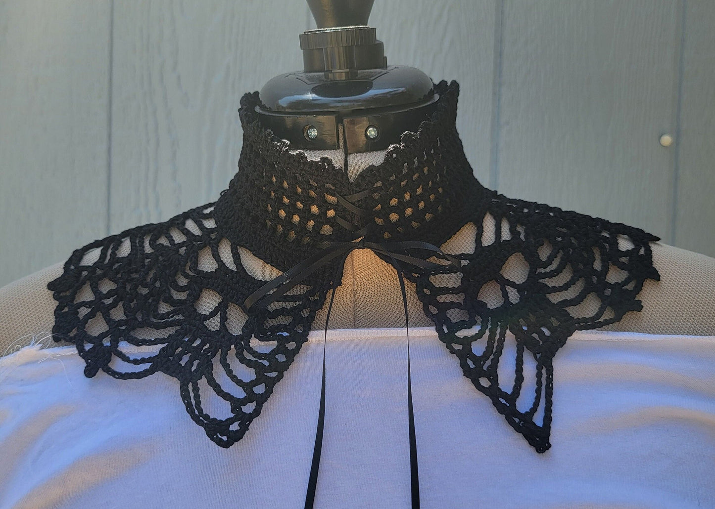 Skull Collar Choker, Handmade Crocheted Black Skull Collar, Halloween Fashion, Black Collars, Skeleton