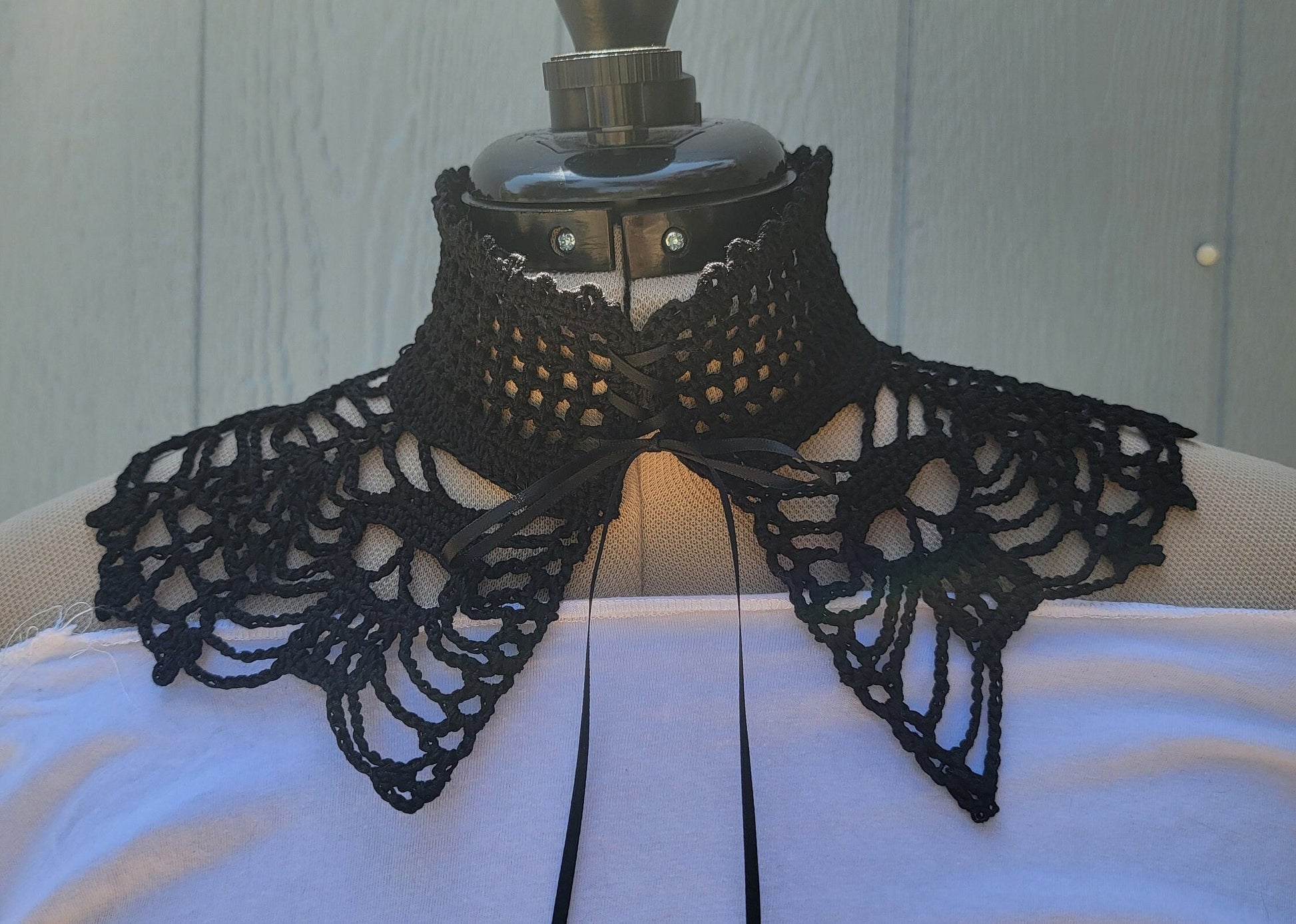 Skull Collar Choker, Handmade Crocheted Black Skull Collar, Halloween Fashion, Black Collars, Skeleton