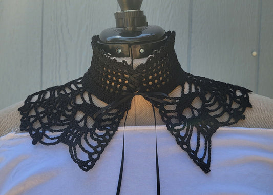 Skull Collar Choker, Handmade Crocheted Black Skull Collar, Halloween Fashion, Black Collars, Skeleton