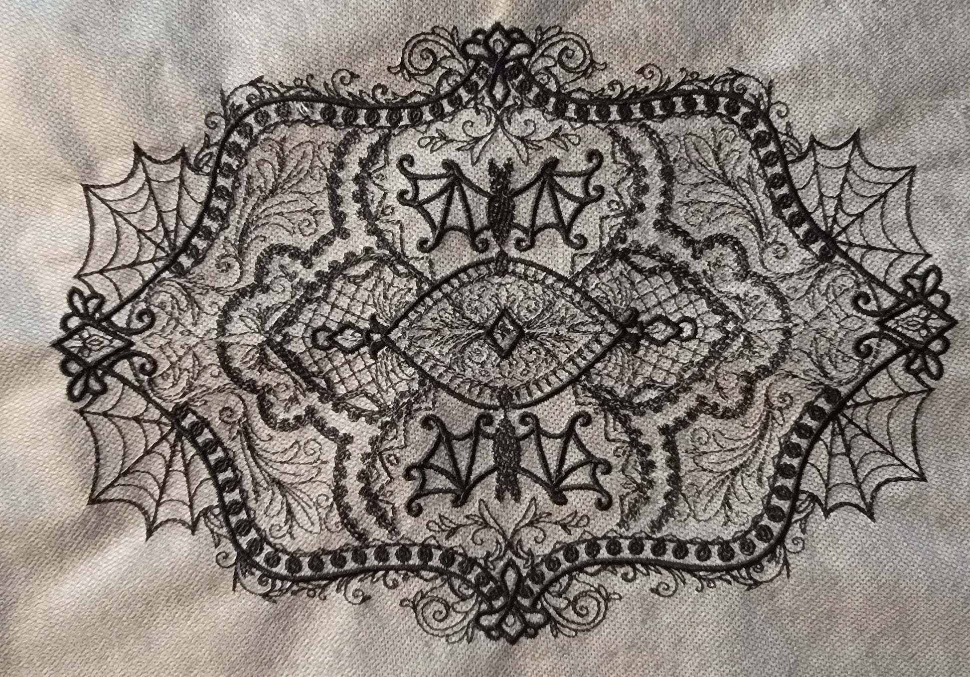 Black Doilies, Gothic, Bats and Cobwebs, Creepy, Halloween Lace Doily, Goth Style Decor, Witchy, Centerpiece, Table Runner, Lace, Appleseed