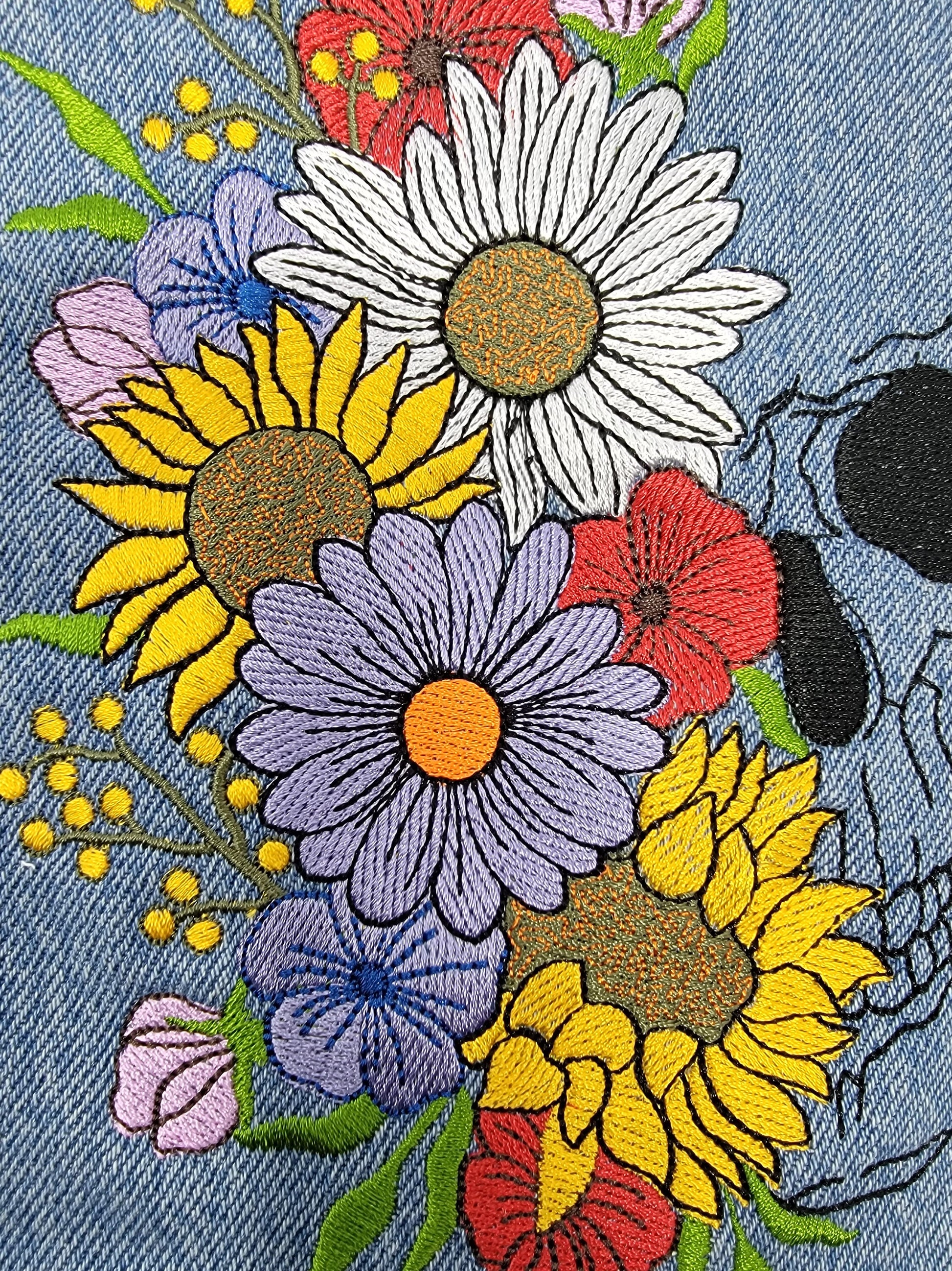 Skull, Floral Skull Decorations, Halloween Decor, Gothic, Embroidery Wall Hanging, Spooky Decorations, Pillows, Panels, Recycled, Upcycled