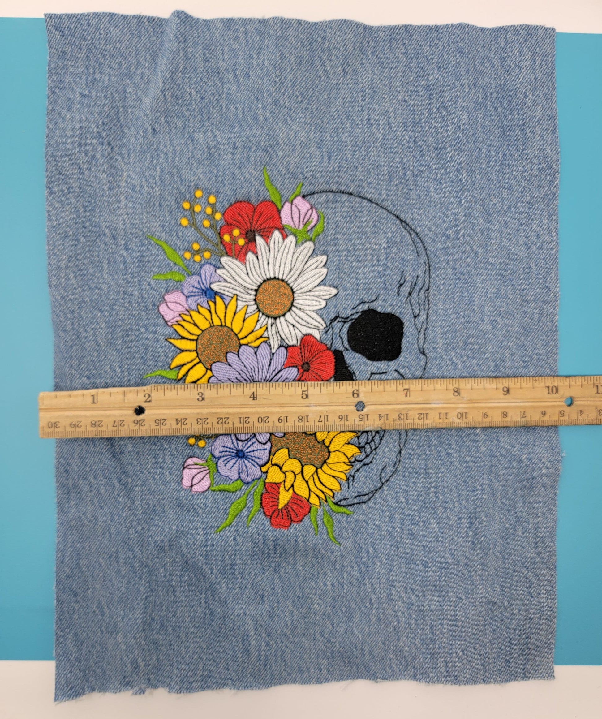 Skull, Floral Skull Decorations, Halloween Decor, Gothic, Embroidery Wall Hanging, Spooky Decorations, Pillows, Panels, Recycled, Upcycled