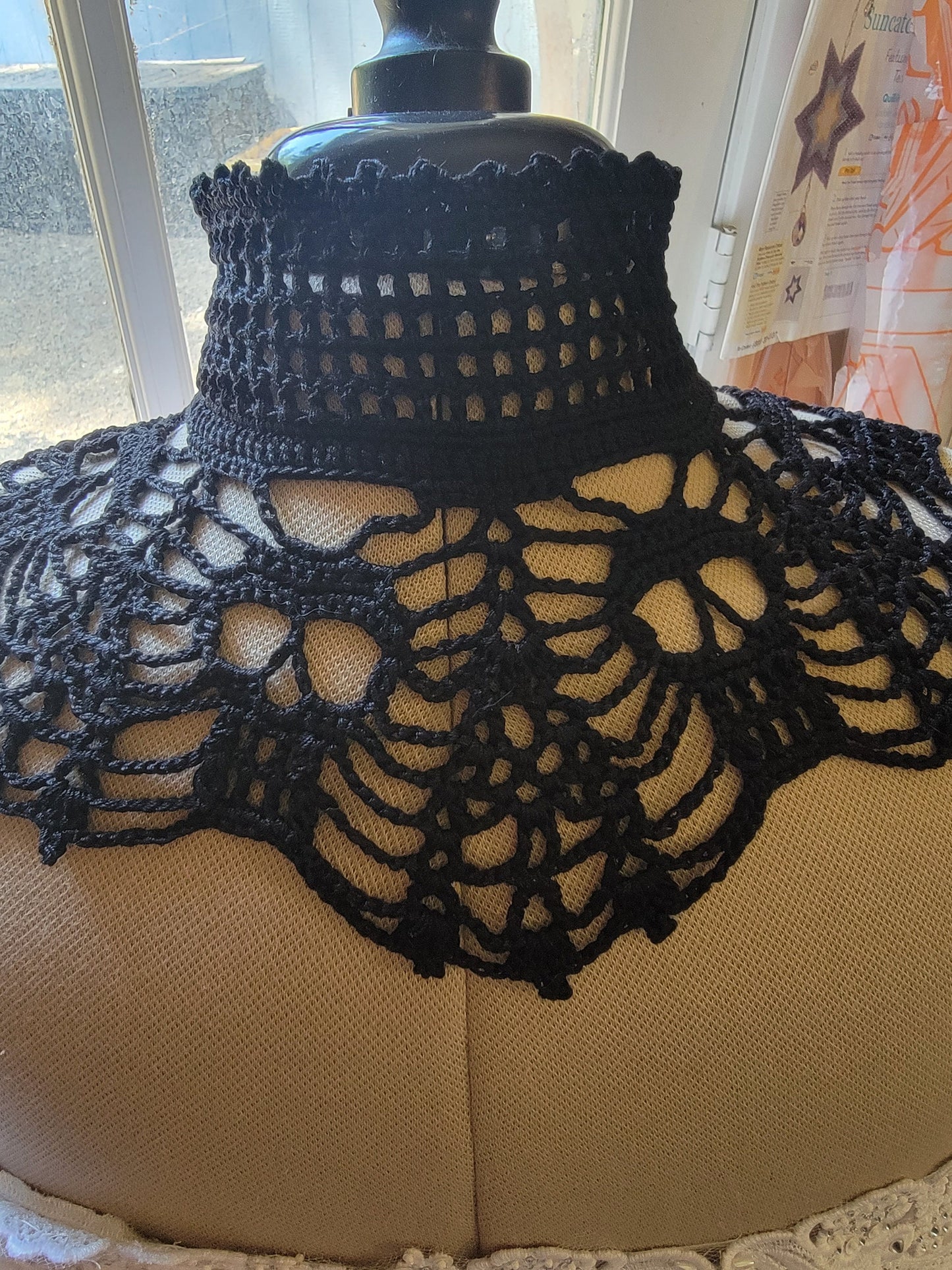 Skull Collar Choker, Handmade Crocheted Black Skull Collar, Halloween Fashion, Black Collars, Skeleton