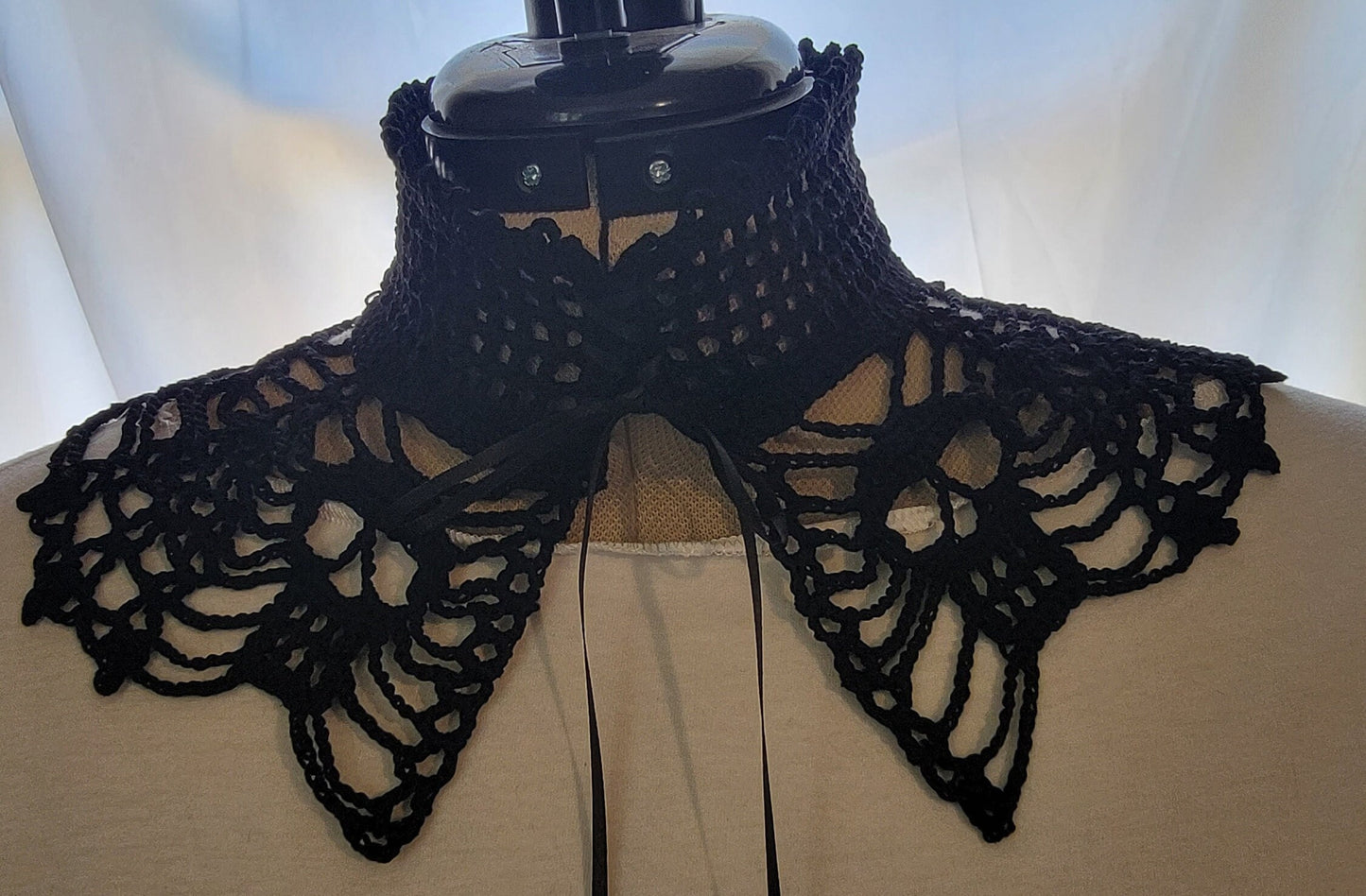 Skull Collar Choker, Handmade Crocheted Black Skull Collar, Halloween Fashion, Black Collars, Skeleton