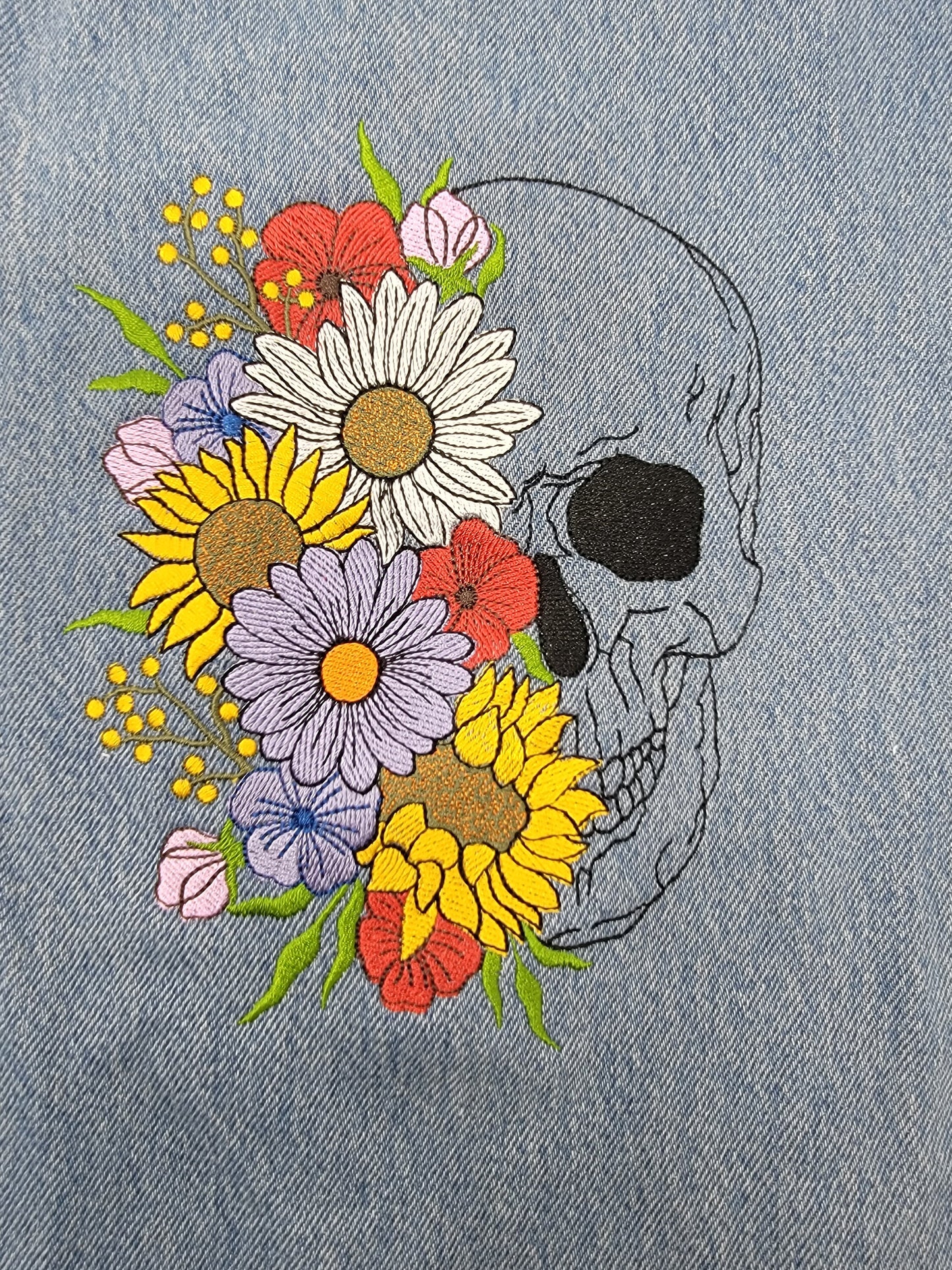 Skull, Floral Skull Decorations, Halloween Decor, Gothic, Embroidery Wall Hanging, Spooky Decorations, Pillows, Panels, Recycled, Upcycled