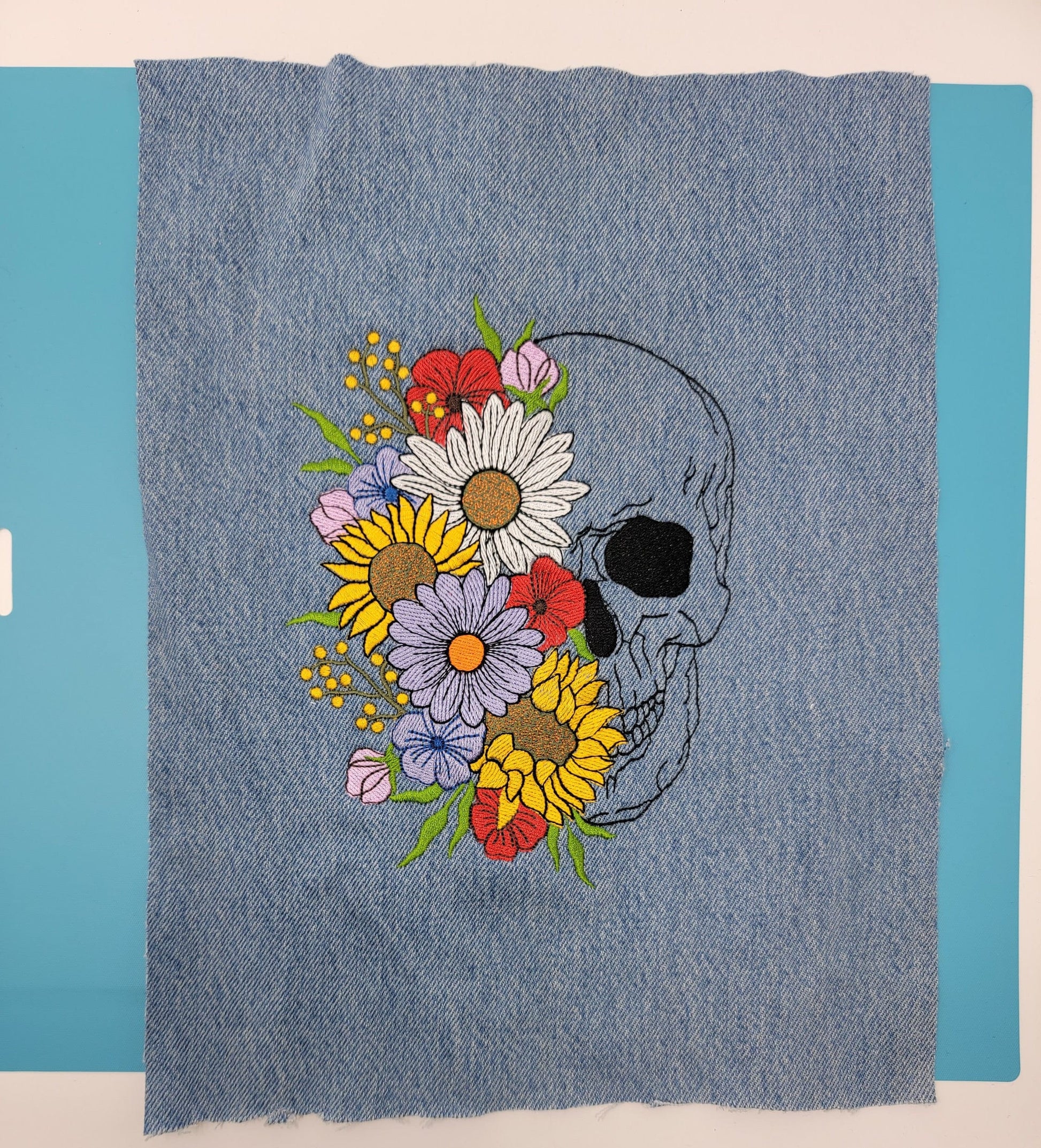 Skull, Floral Skull Decorations, Halloween Decor, Gothic, Embroidery Wall Hanging, Spooky Decorations, Pillows, Panels, Recycled, Upcycled