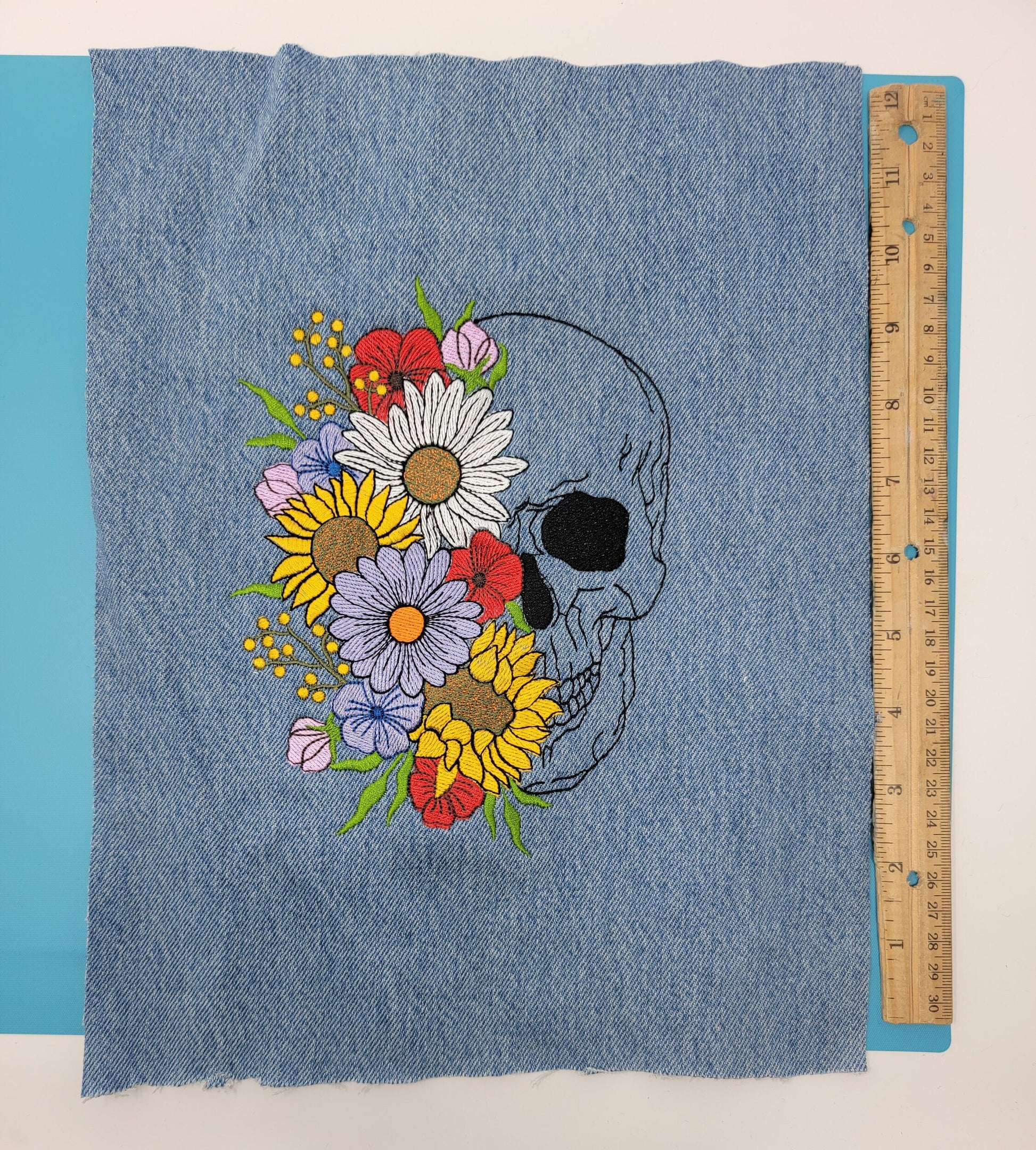 Skull, Floral Skull Decorations, Halloween Decor, Gothic, Embroidery Wall Hanging, Spooky Decorations, Pillows, Panels, Recycled, Upcycled