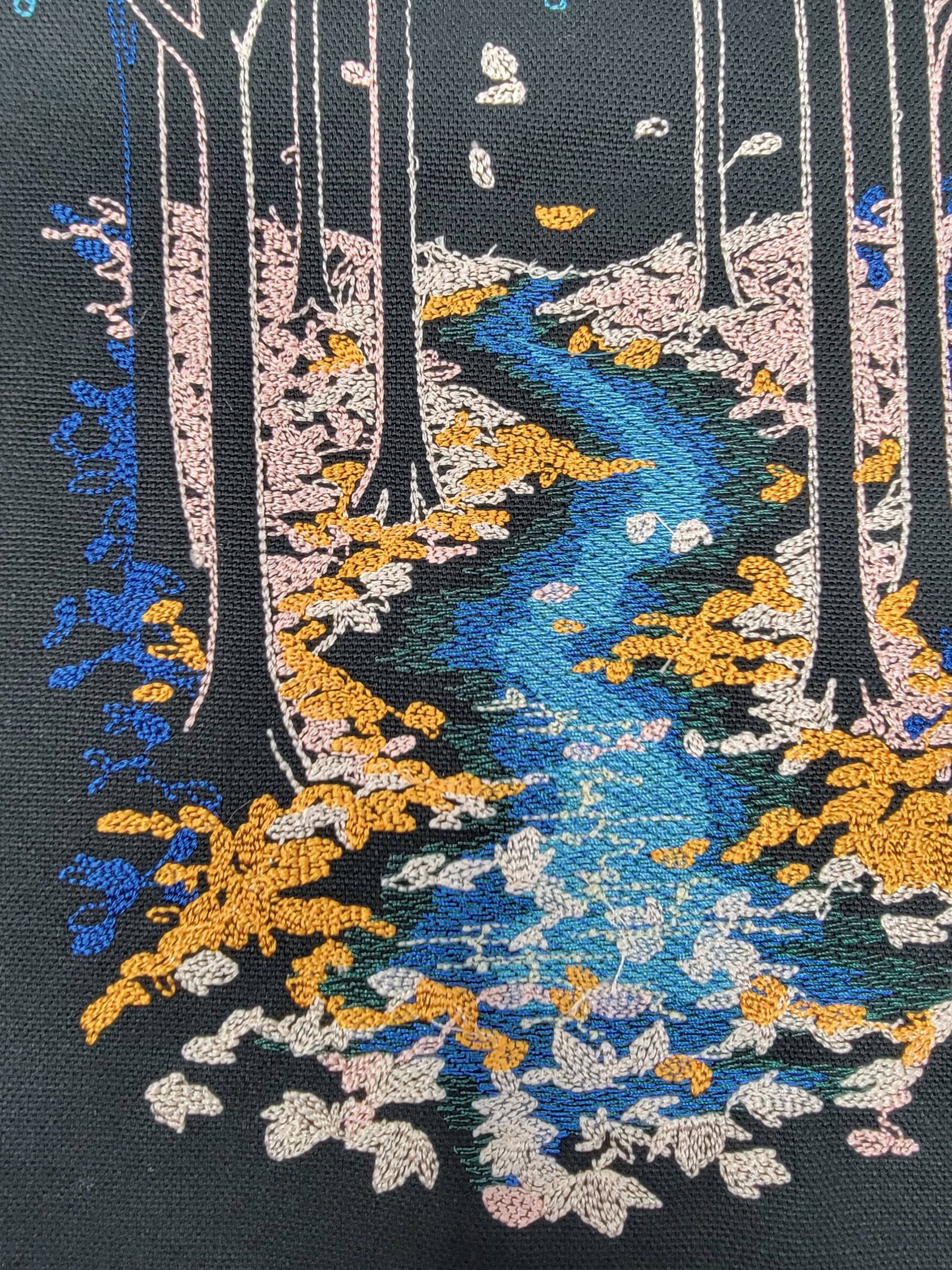 Moonlit Evening Forest River Tapestry, Moon, River, Embroidery
