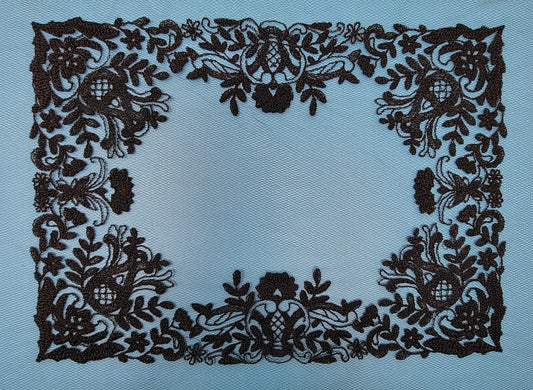 Lace Centerpiece, Black Embroidery Square Doily.