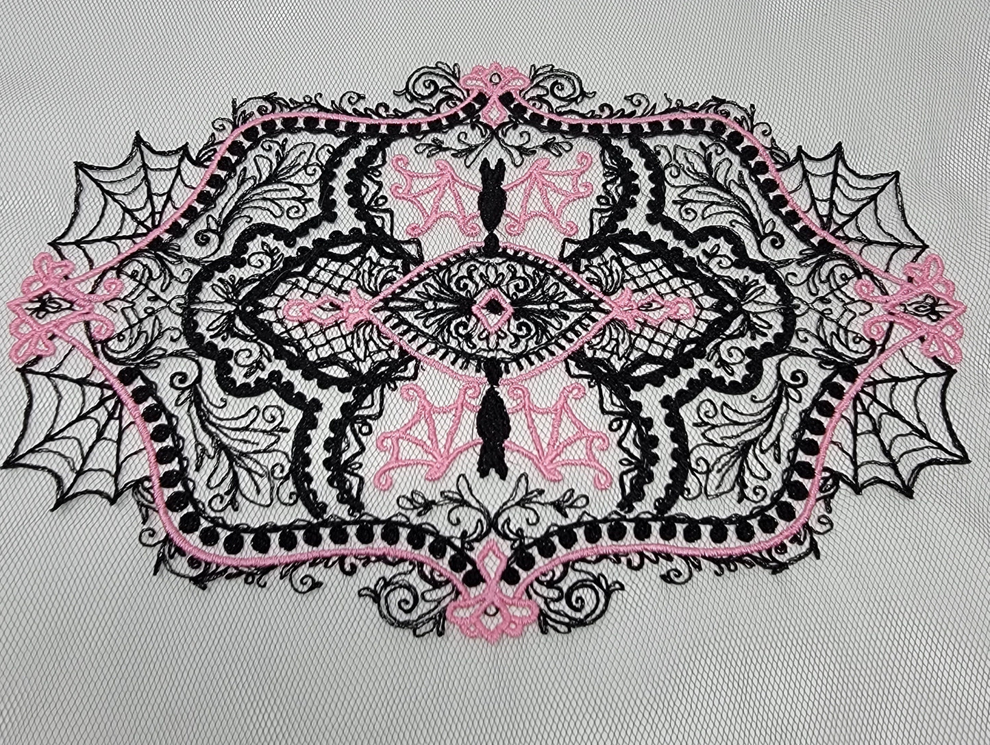 Black Doilies, Gothic, Bats and Cobwebs, Creepy, Halloween Lace Doily, Goth Style Decor, Witchy, Centerpiece, Table Runner, Lace, Appleseed