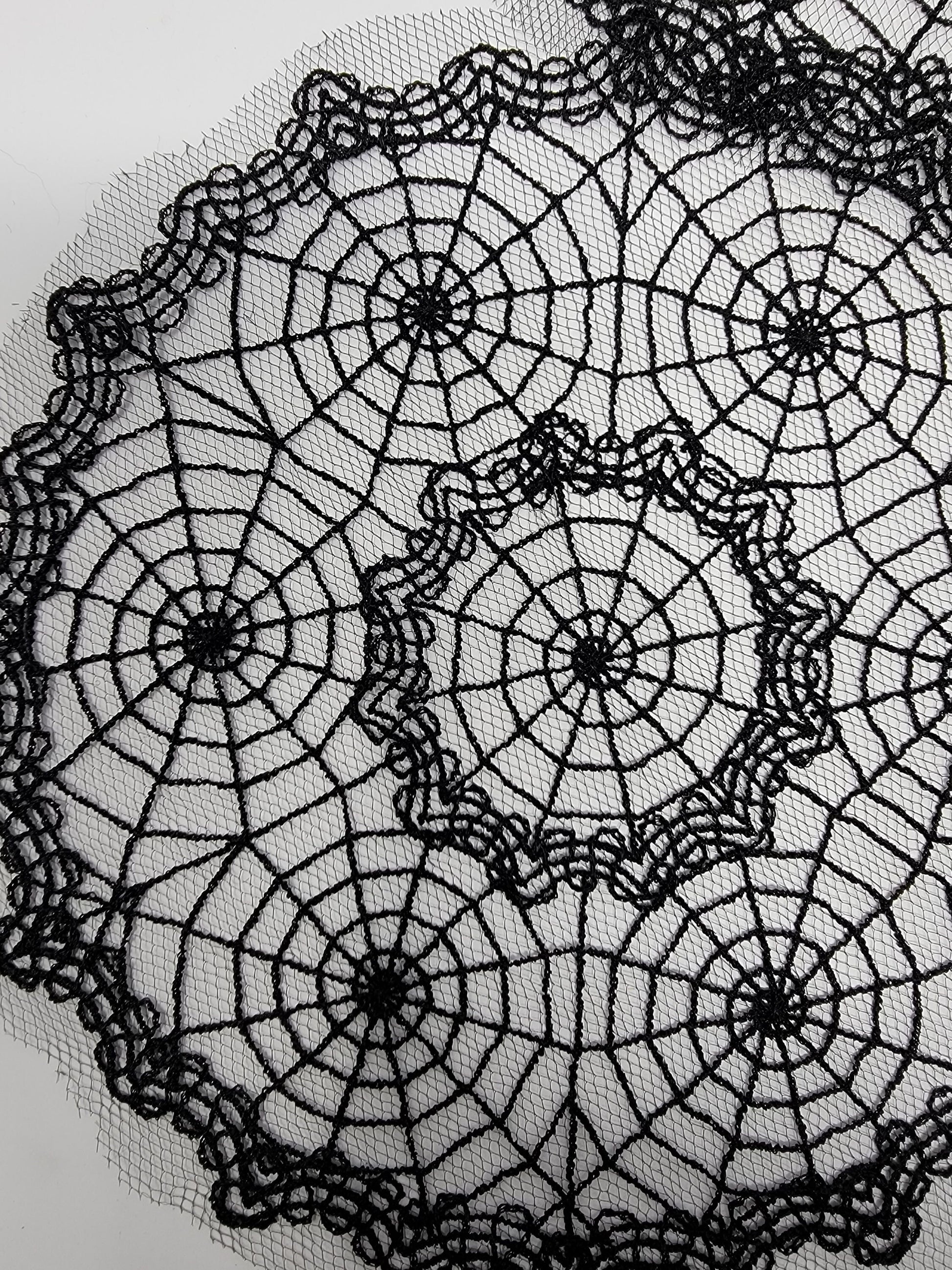 Spiderweb, Halloween Web Lace Doily, Intricate Black Lace Cob Web Centerpiece, 3 piece Set