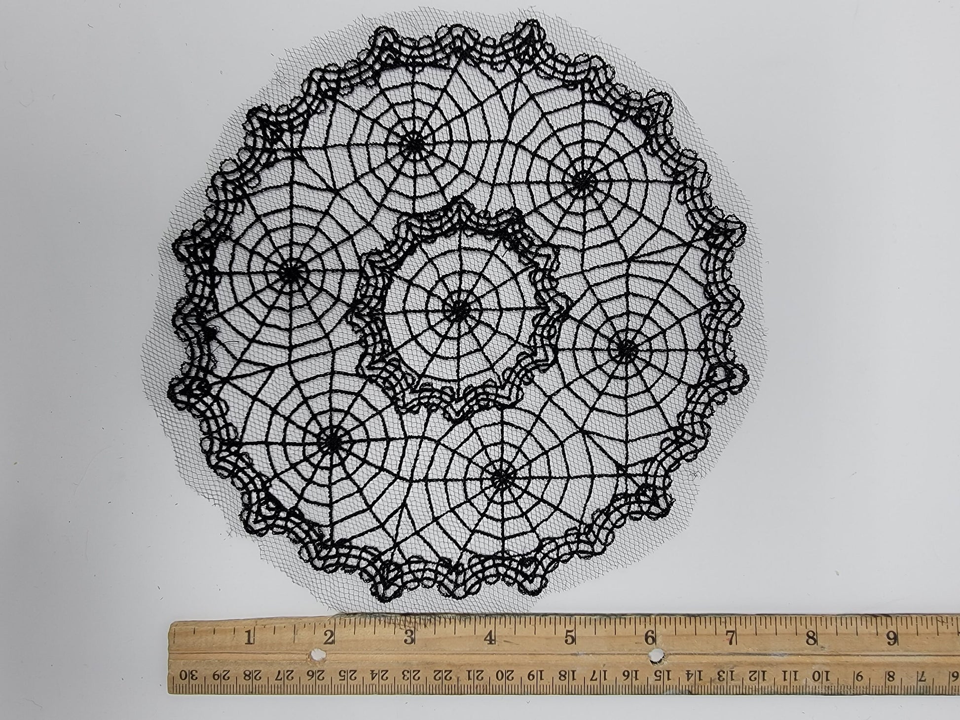 Spiderweb, Halloween Web Lace Doily, Intricate Black Lace Cob Web Centerpiece, 3 piece Set