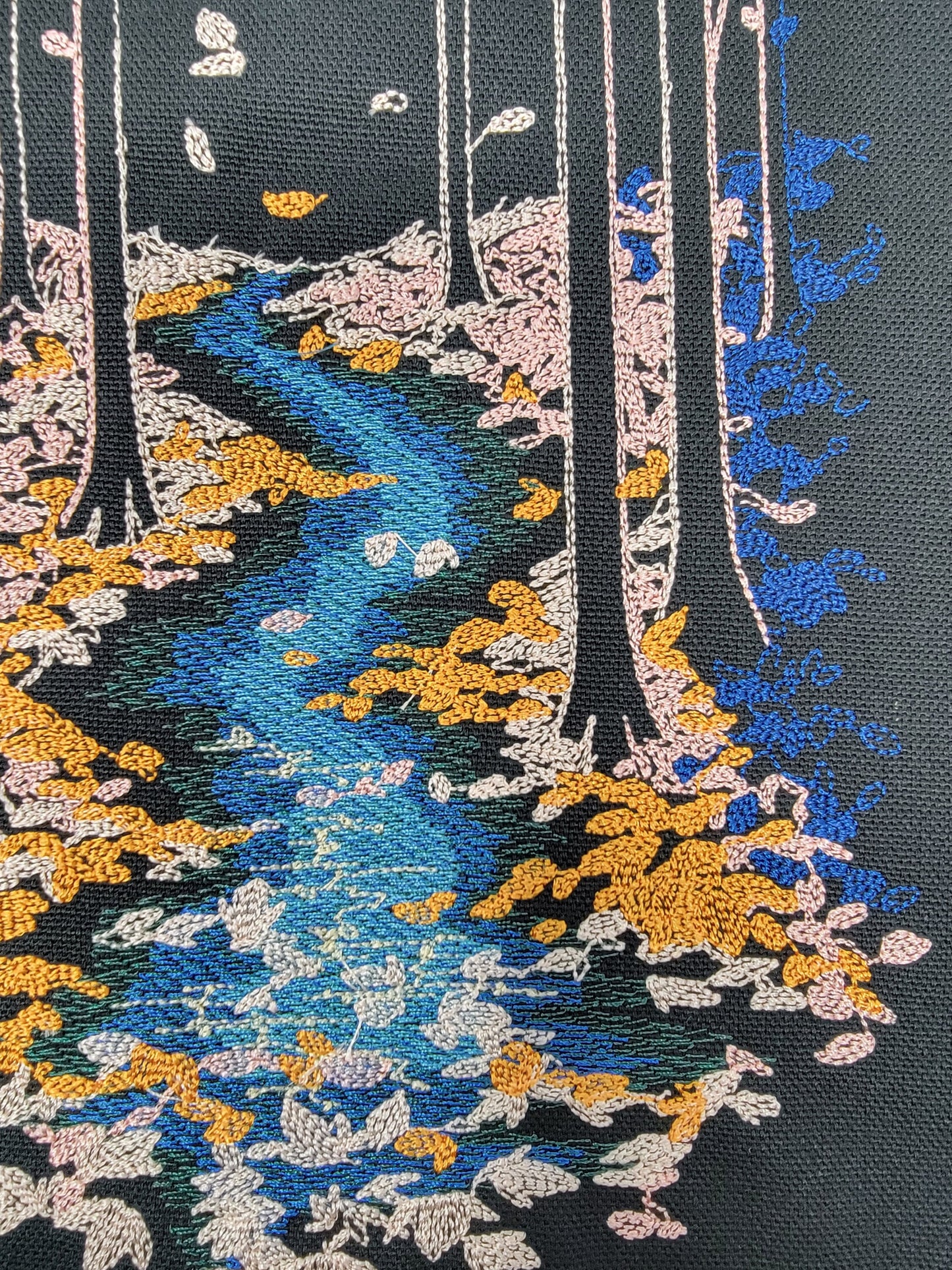 Moonlit Evening Forest River Tapestry, Moon, River, Embroidery