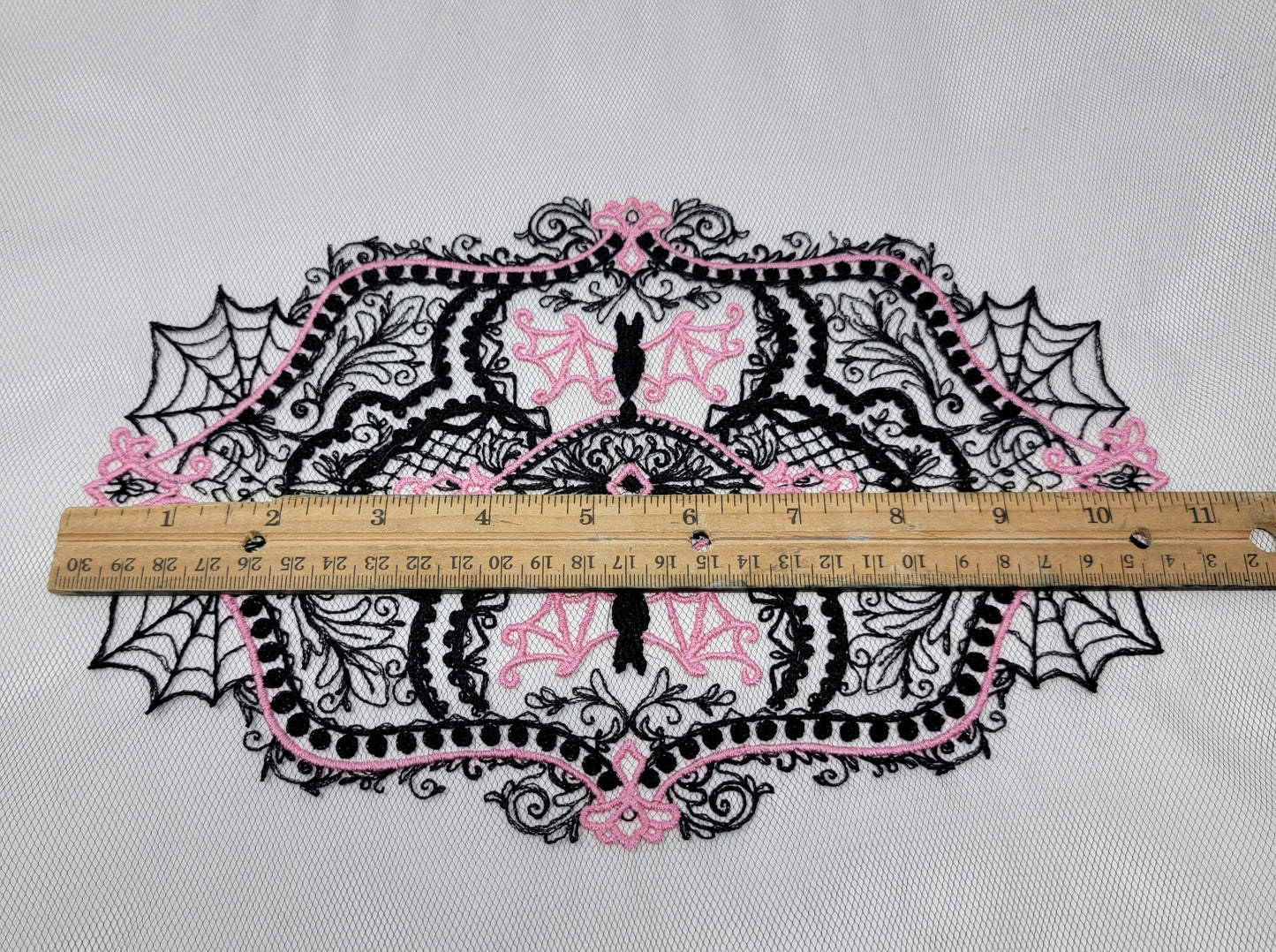 Black Doilies, Gothic, Bats and Cobwebs, Creepy, Halloween Lace Doily, Goth Style Decor, Witchy, Centerpiece, Table Runner, Lace, Appleseed