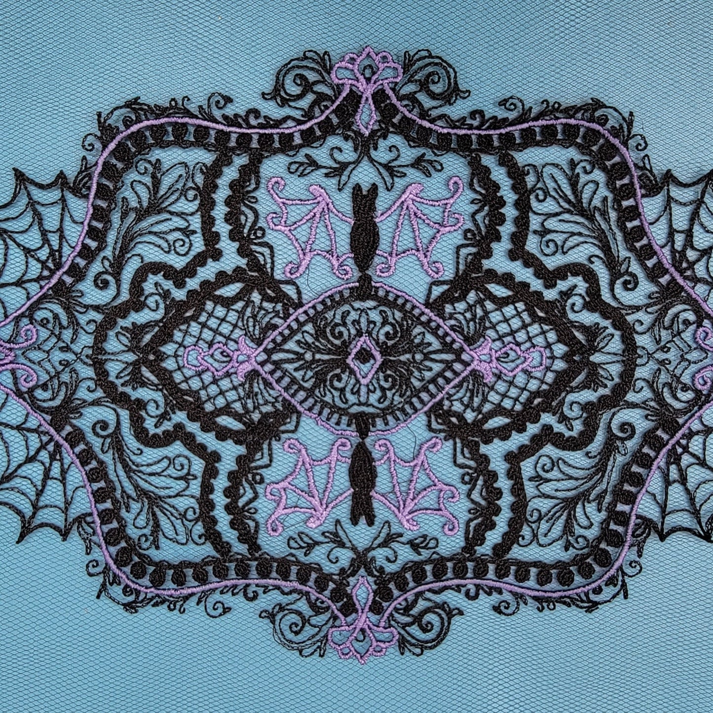 Black Doilies, Gothic, Bats and Cobwebs, Creepy, Halloween Lace Doily, Goth Style Decor, Witchy, Centerpiece, Table Runner, Lace, Appleseed