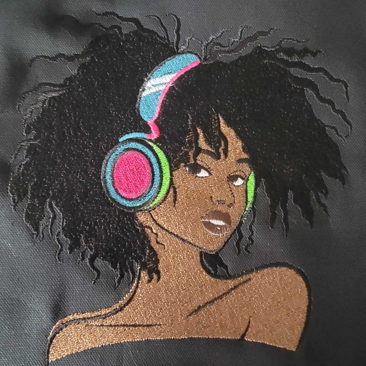 Black Girl with Headphones Iron-on Patch, Young Gifted and Black Patch or Picture for your Frame, Black Girl Magic