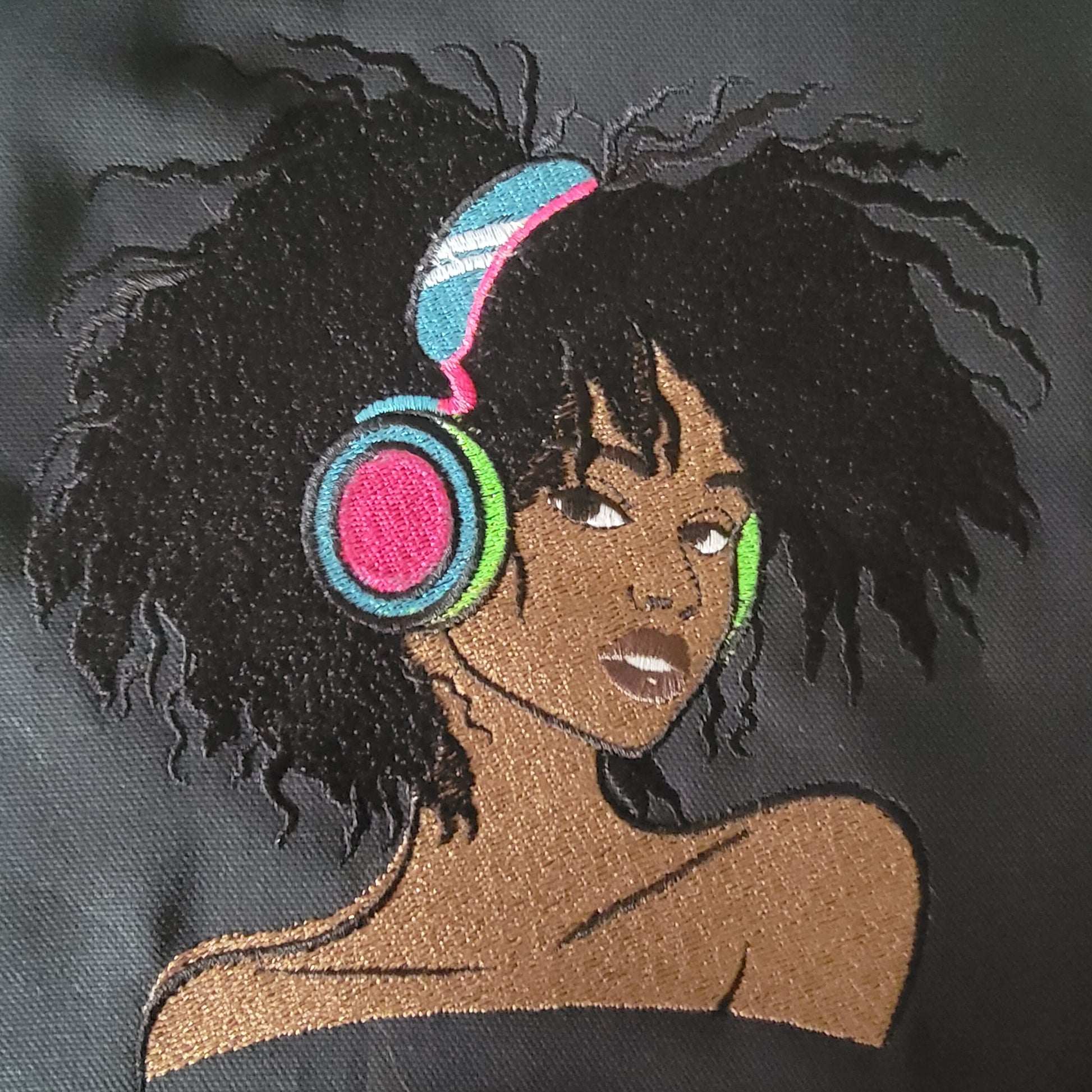 Black Girl with Headphones Iron-on Patch, Young Gifted and Black Patch or Picture for your Frame, Black Girl Magic