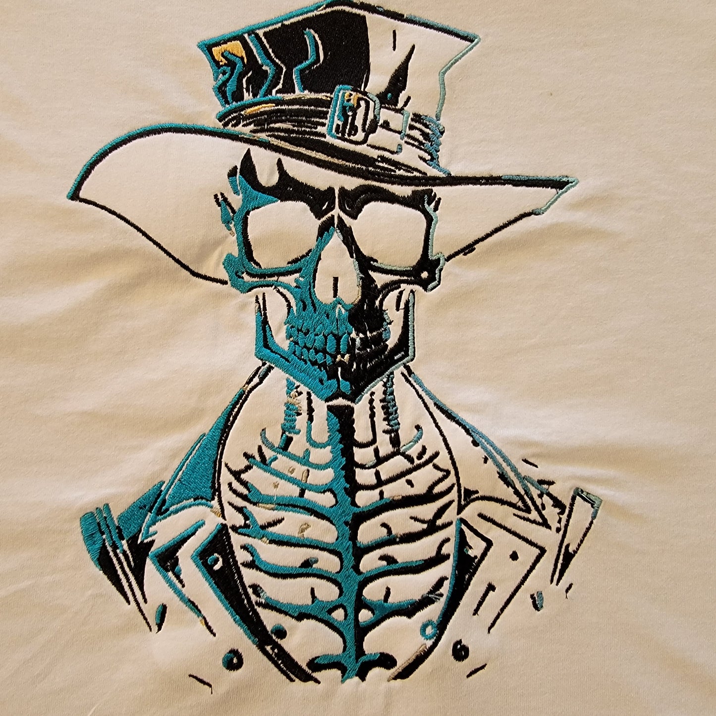 Skeleton, Dark and Eerie, Spooky Embroidered Skeleton Tapestry, Skeleton Wall Hanging, Fancy Skull, Gifts, Skeleton Cowboy, Motorcycle Patch