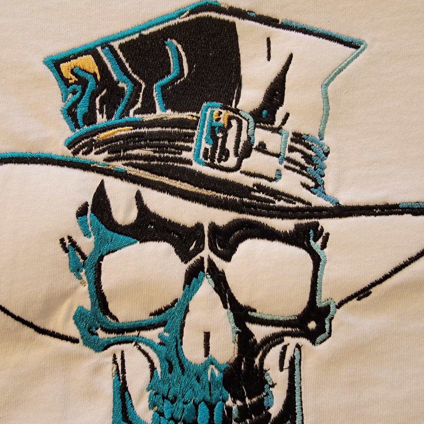 Skeleton, Dark and Eerie, Spooky Embroidered Skeleton Tapestry, Skeleton Wall Hanging, Fancy Skull, Gifts, Skeleton Cowboy, Motorcycle Patch