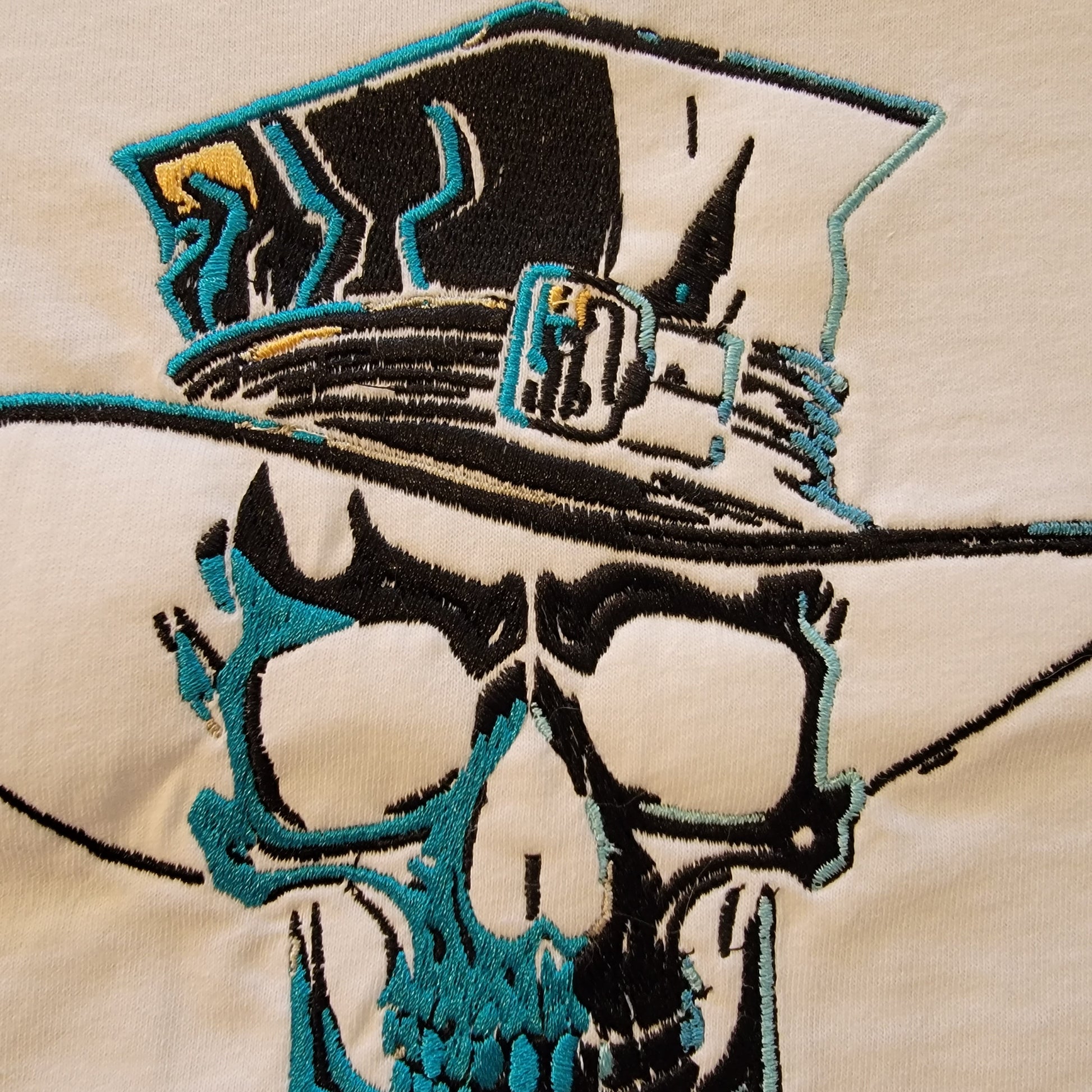 Skeleton, Dark and Eerie, Spooky Embroidered Skeleton Tapestry, Skeleton Wall Hanging, Fancy Skull, Gifts, Skeleton Cowboy, Motorcycle Patch