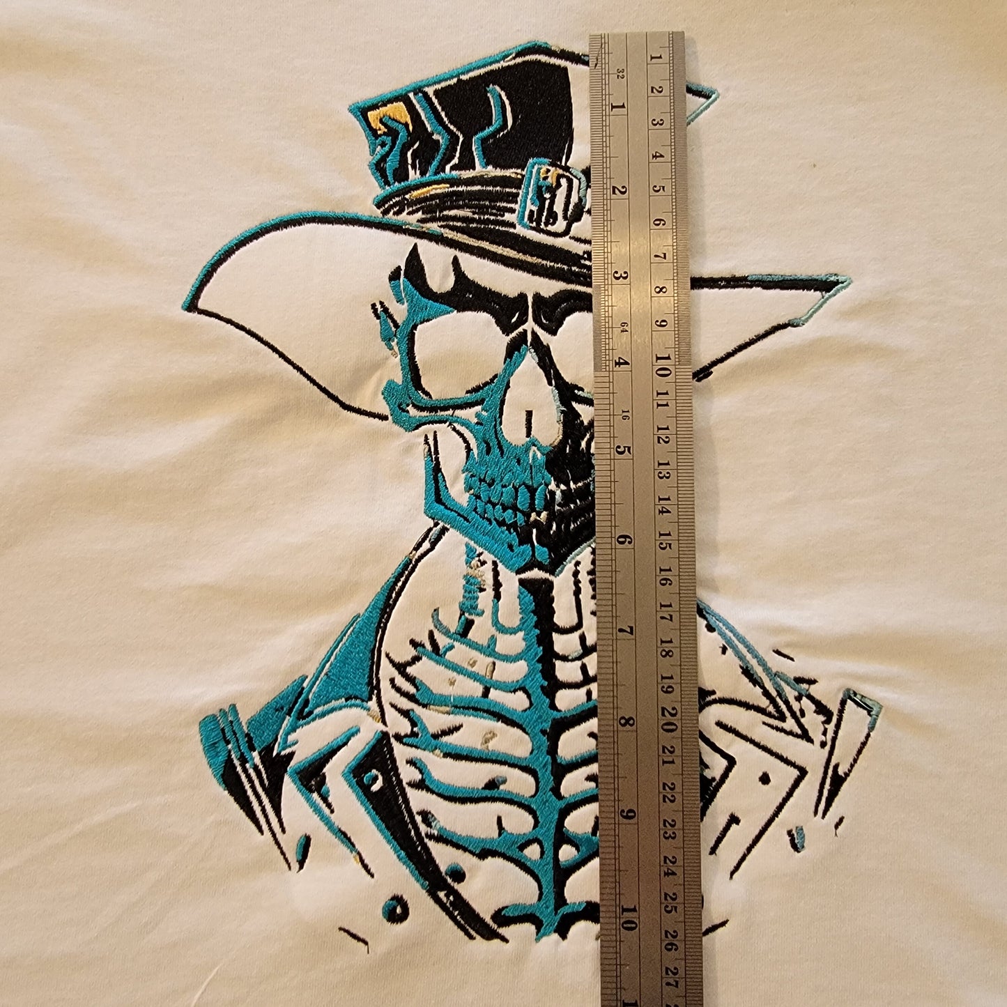 Skeleton, Dark and Eerie, Spooky Embroidered Skeleton Tapestry, Skeleton Wall Hanging, Fancy Skull, Gifts, Skeleton Cowboy, Motorcycle Patch