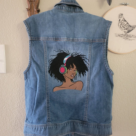 Black Girls, FOREVER 21 XS, Denim Vest with Pockets and Embroidery, Black Girl Magic Casual Clothing, African American