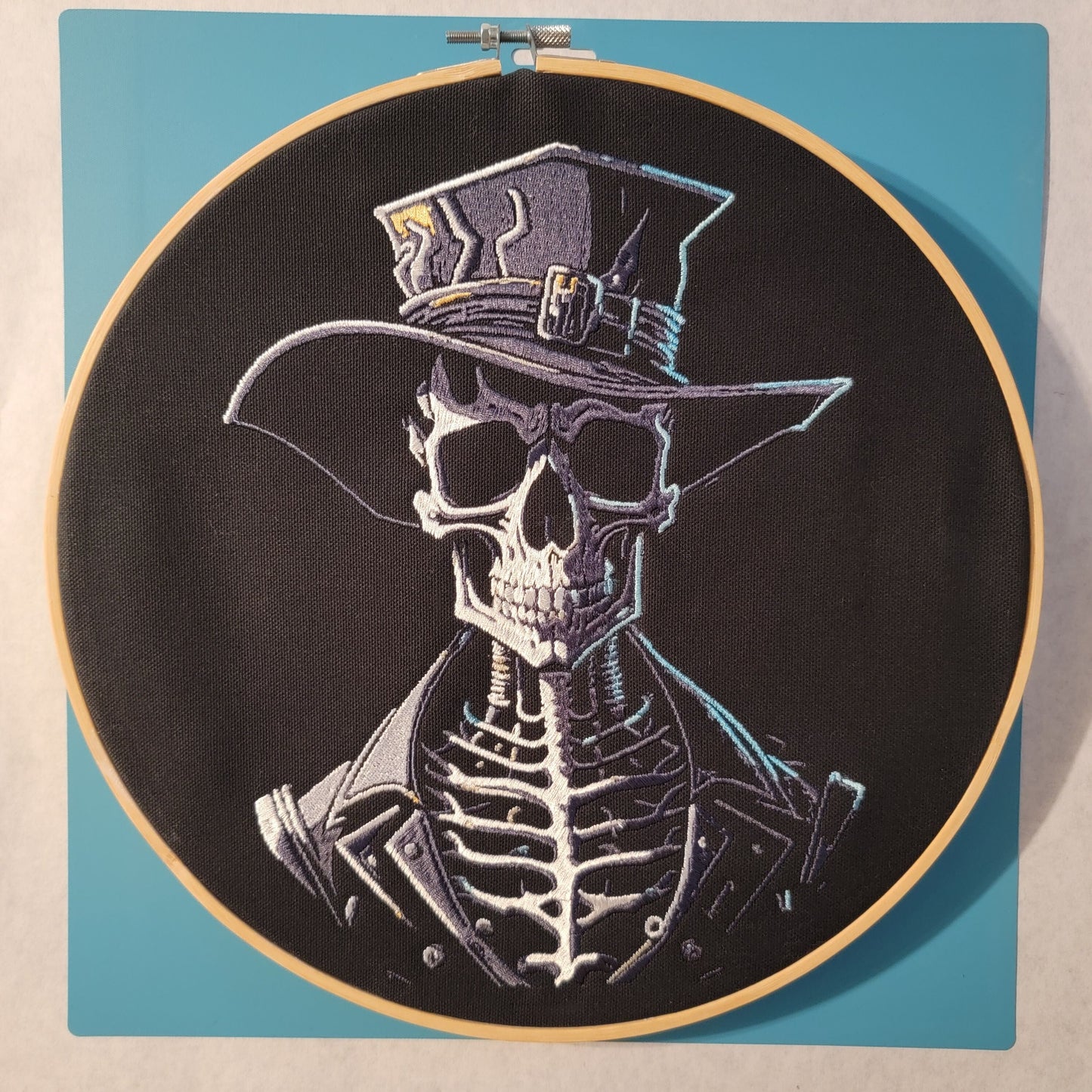 Skeleton, Dark and Eerie, Spooky Embroidered Skeleton Tapestry, Skeleton Wall Hanging, Fancy Skull, Gifts, Skeleton Cowboy, Motorcycle Patch