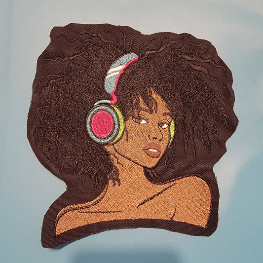 Black Girl with Headphones Iron-on Patch, Young Gifted and Black Patch or Picture for your Frame, Black Girl Magic