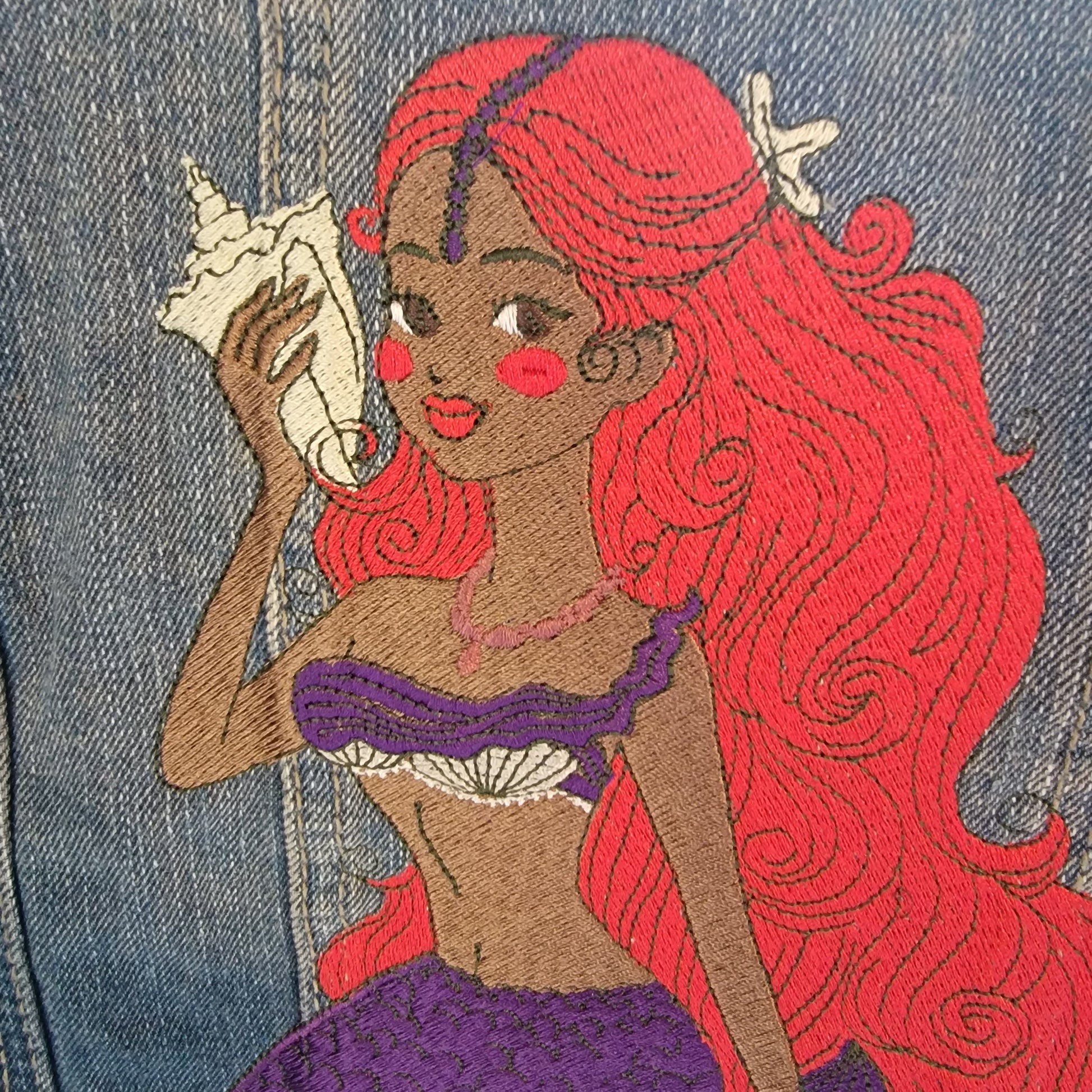 Mermaid, Black Mermaid Denim Jacket, Embroidered, Character Jacket, HWY Jeans, Highway Jacket Size M, Kids to Adult Jean Jacket