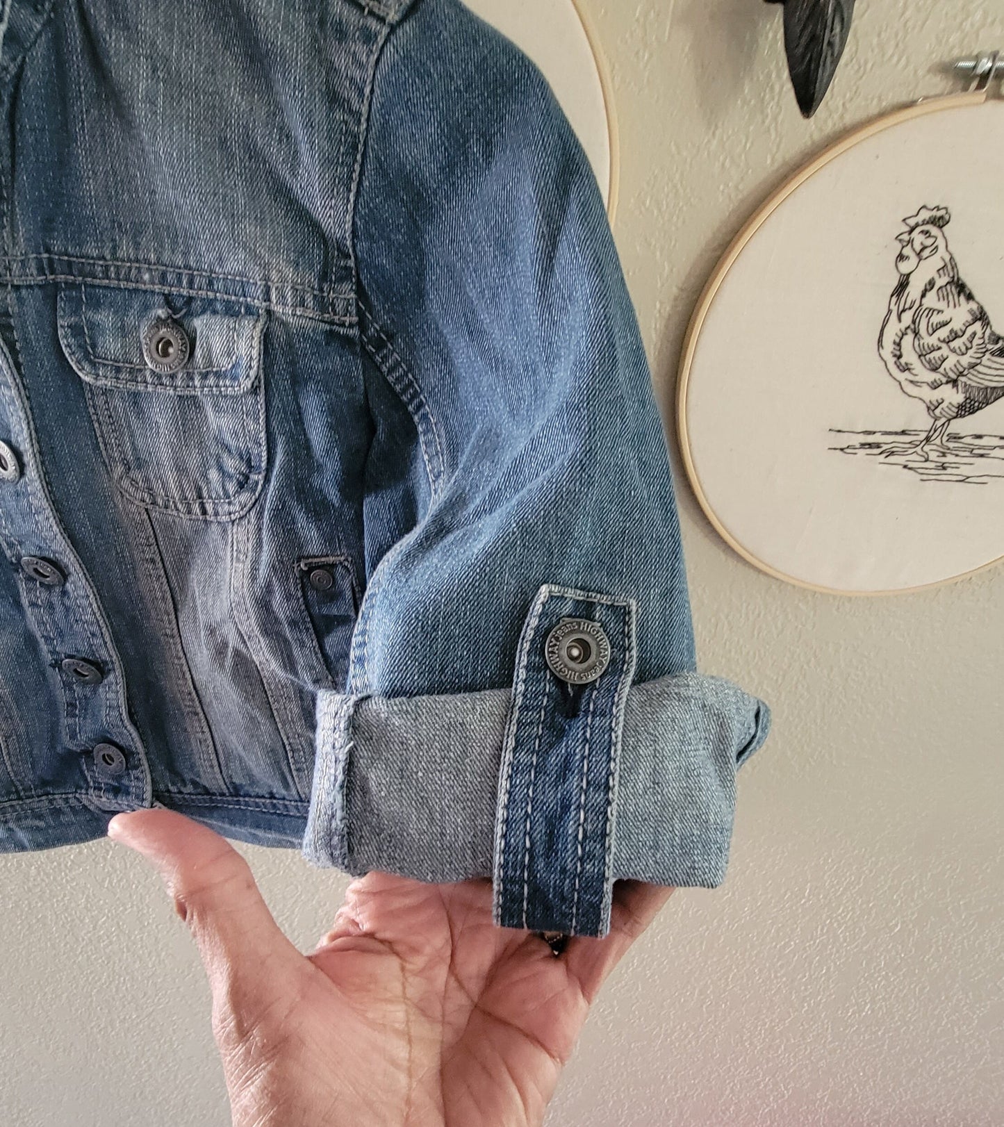 Mermaid, Black Mermaid Denim Jacket, Embroidered, Character Jacket, HWY Jeans, Highway Jacket Size M, Kids to Adult Jean Jacket