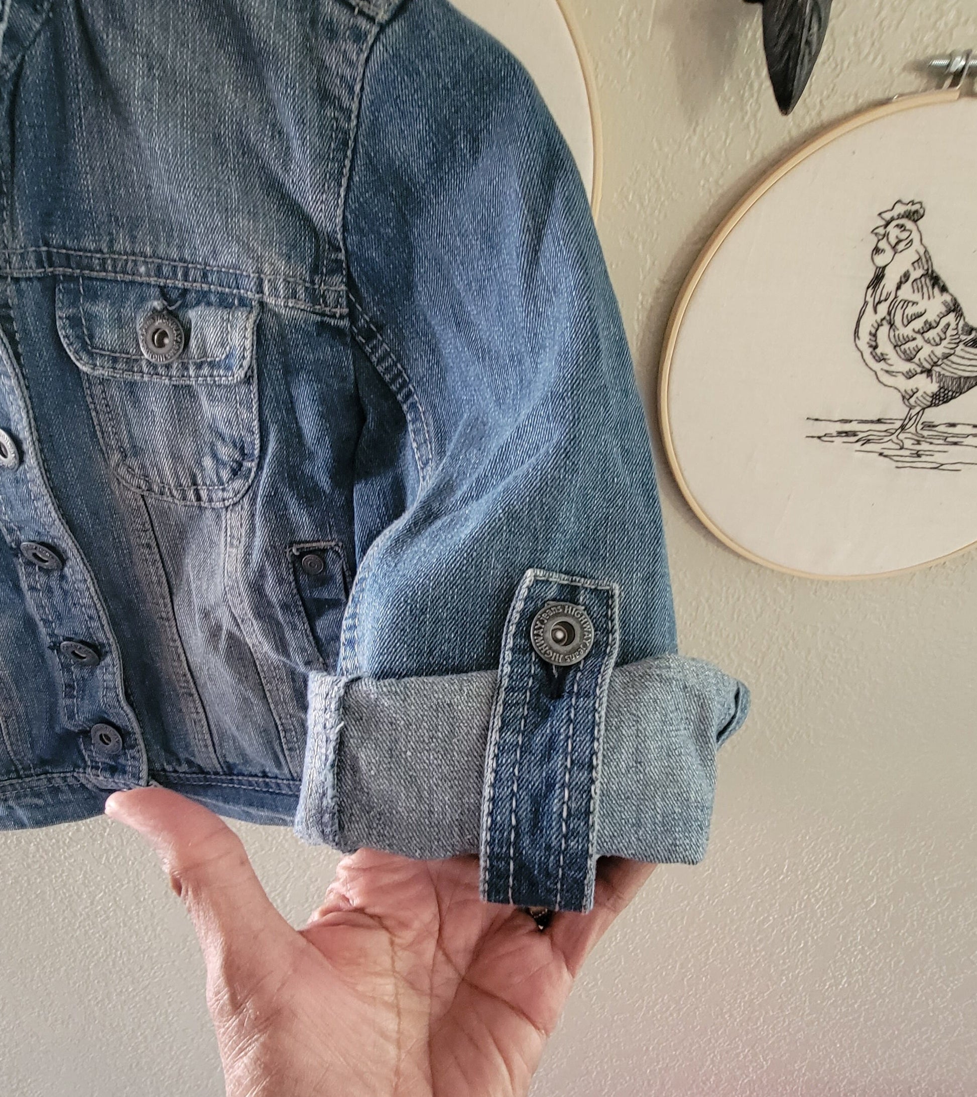 Mermaid, Black Mermaid Denim Jacket, Embroidered, Character Jacket, HWY Jeans, Highway Jacket Size M, Kids to Adult Jean Jacket