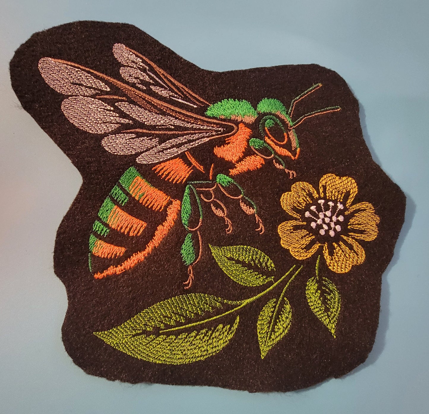 Bee Iron-on Embroidery Patch, Bee's and Flowers