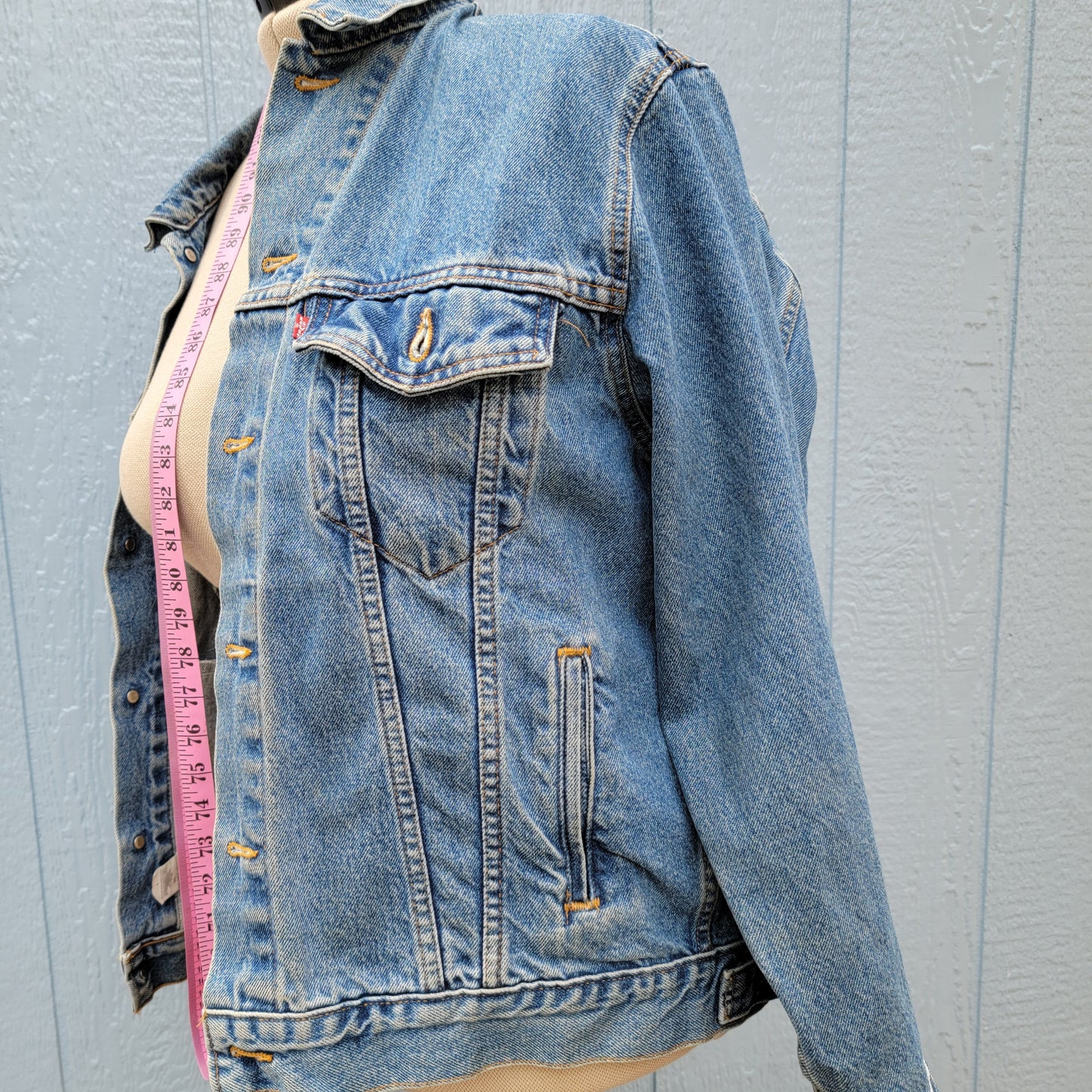 Vintage Levi 1996 Jean Jacket, OOAK Denim Women's Levi Strauss Blue Jean Jacket, Jean Jacket USA with Embroidered Dragon Design