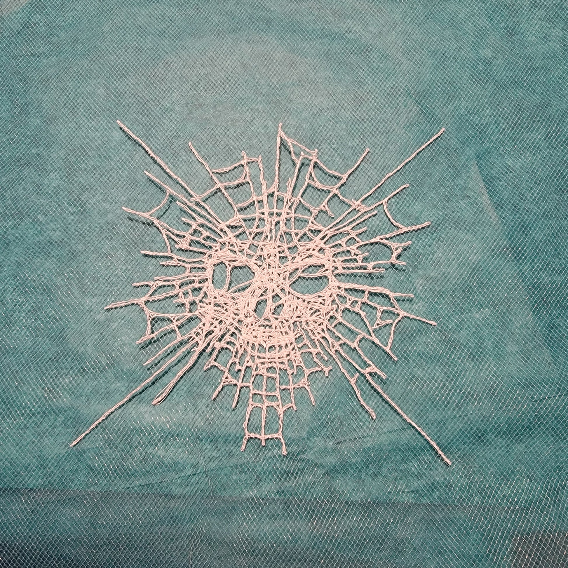 Skull Web, Embroidery Thread Web, Spider Webs, Haunted Home Decor, Halloween Lace, Doily, Goth, Eerie Decorations, Appliques