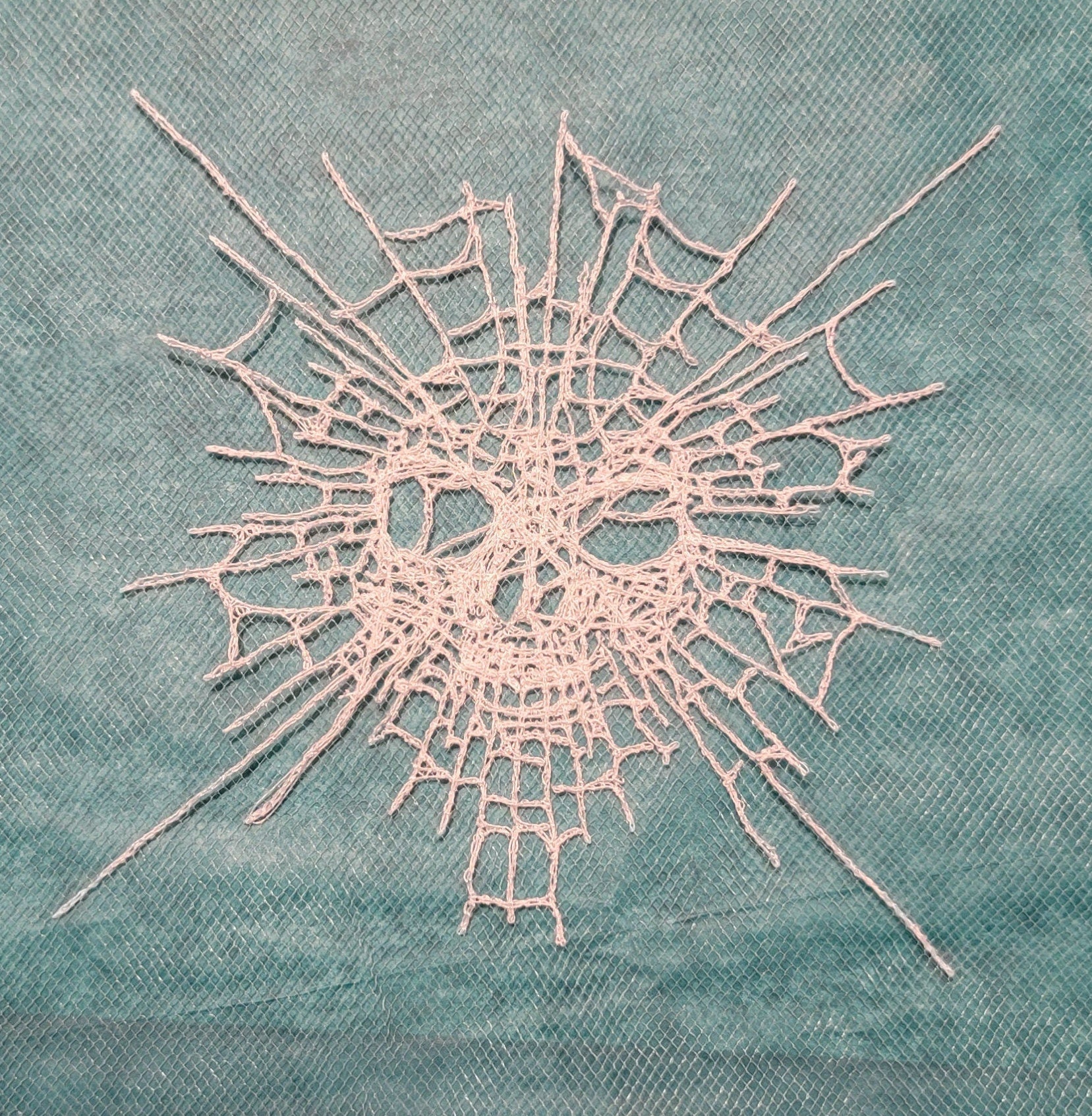 Skull Web, Embroidery Thread Web, Spider Webs, Haunted Home Decor, Halloween Lace, Doily, Goth, Eerie Decorations, Appliques
