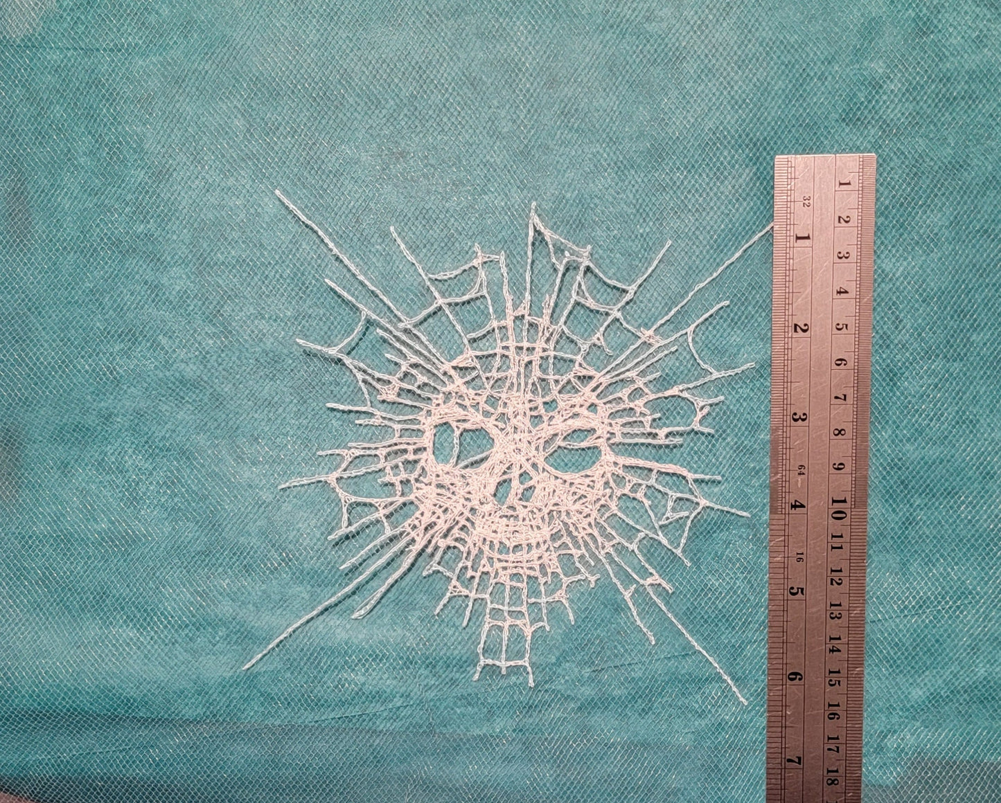 Skull Web, Embroidery Thread Web, Spider Webs, Haunted Home Decor, Halloween Lace, Doily, Goth, Eerie Decorations, Appliques