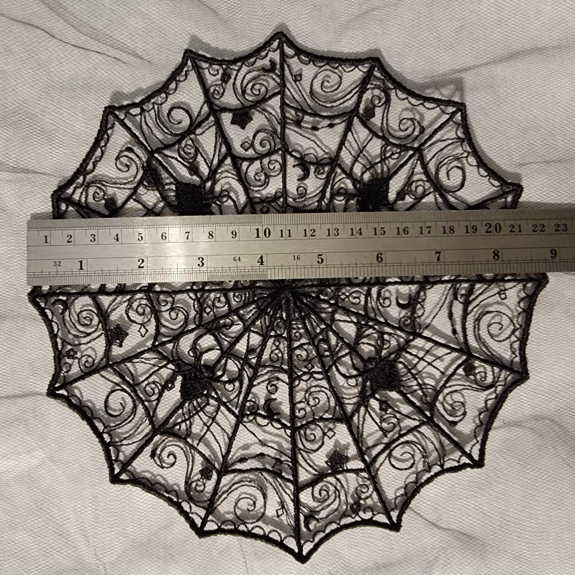 Spider Web Embroidery, Halloween, 1 or a Set of 3 Spider Web Doilies, Black Decorations, Gorgeous Goth Black Centerpiece, Moody Goth Decor