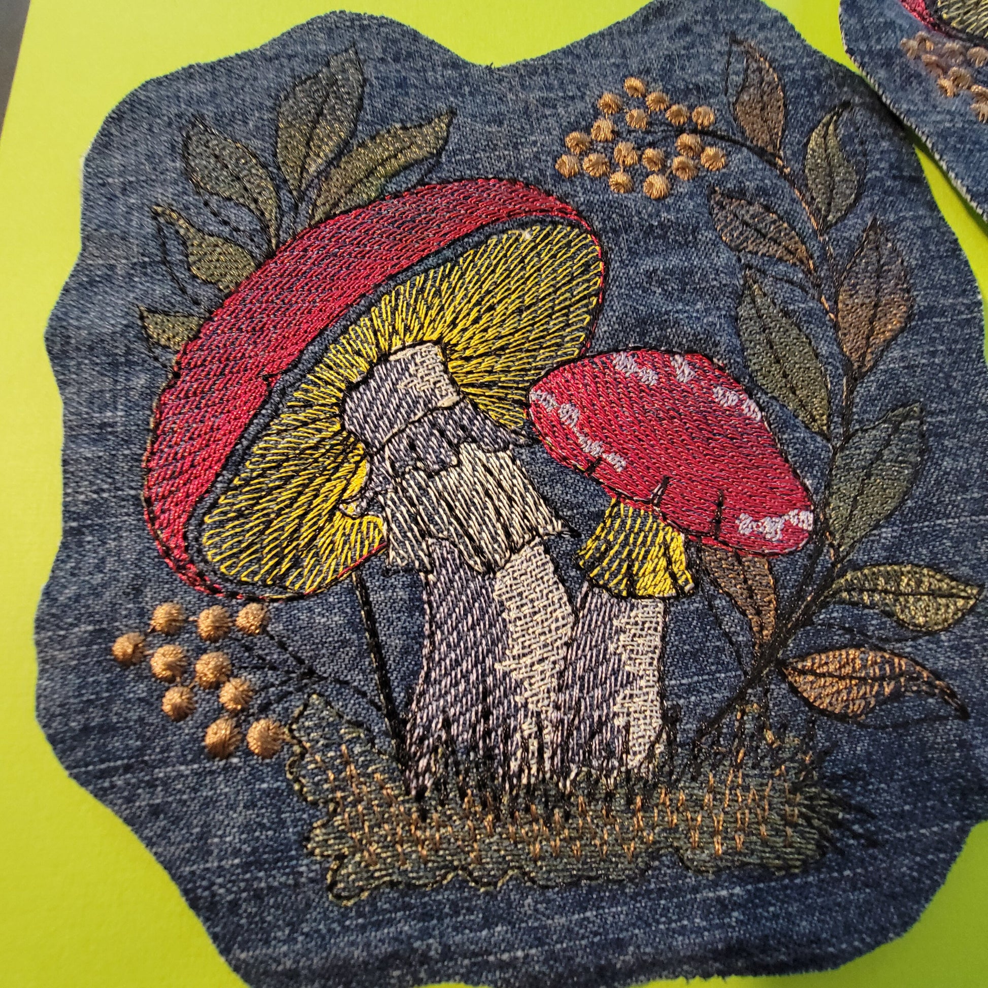 Mushroom Patch, Mushroom Embroidered Patch with Iron-on Placement Adhesive, Sew-on Applique,