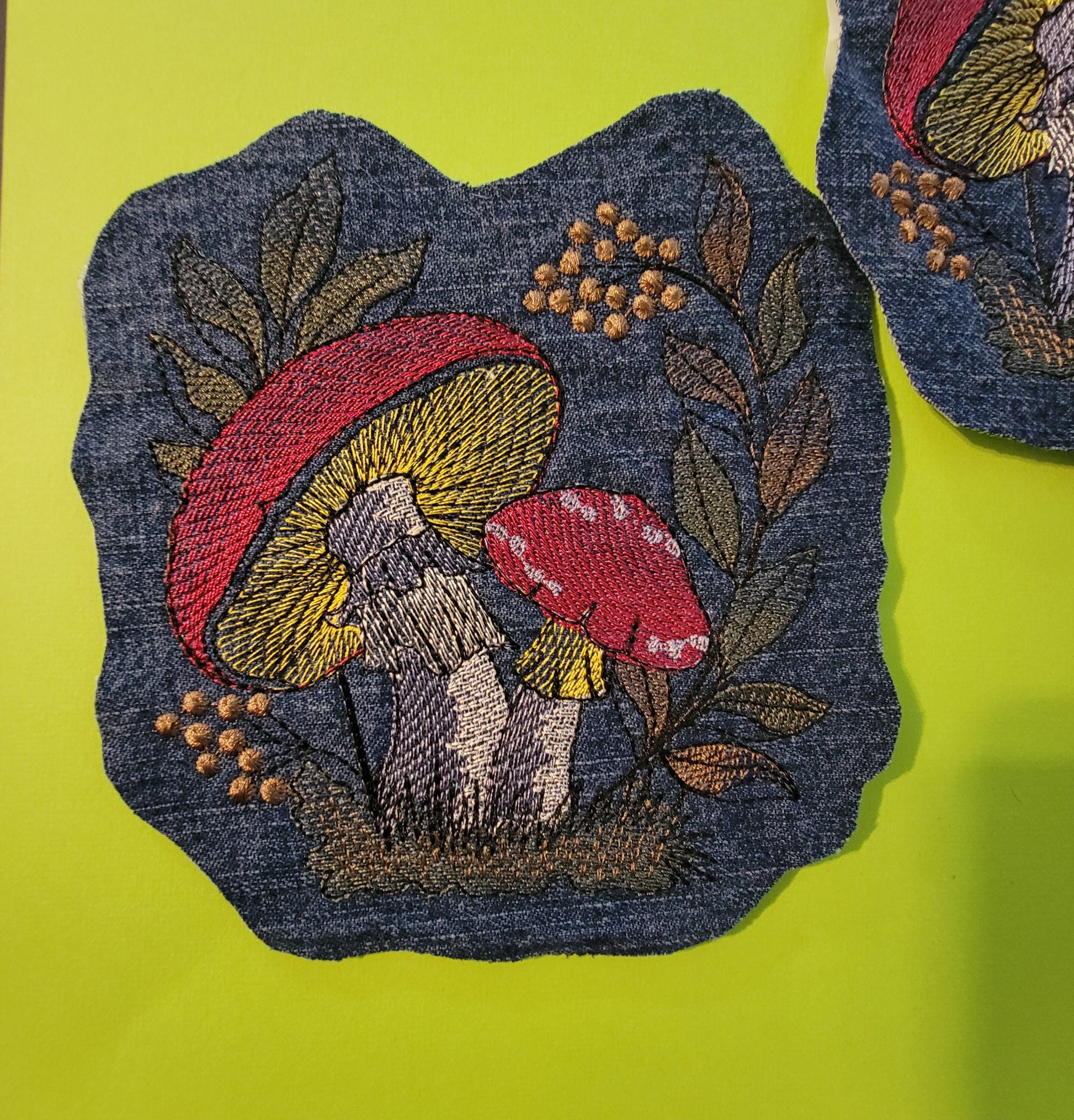 Mushroom Patch, Mushroom Embroidered Patch with Iron-on Placement Adhesive, Sew-on Applique,