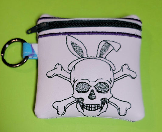 Crossbones Coin Purse, Zippered, Bunny Cross Bones, Skull and Bones Change Pouch, Penny Purse, Compact, Pirate, Sailor, Small