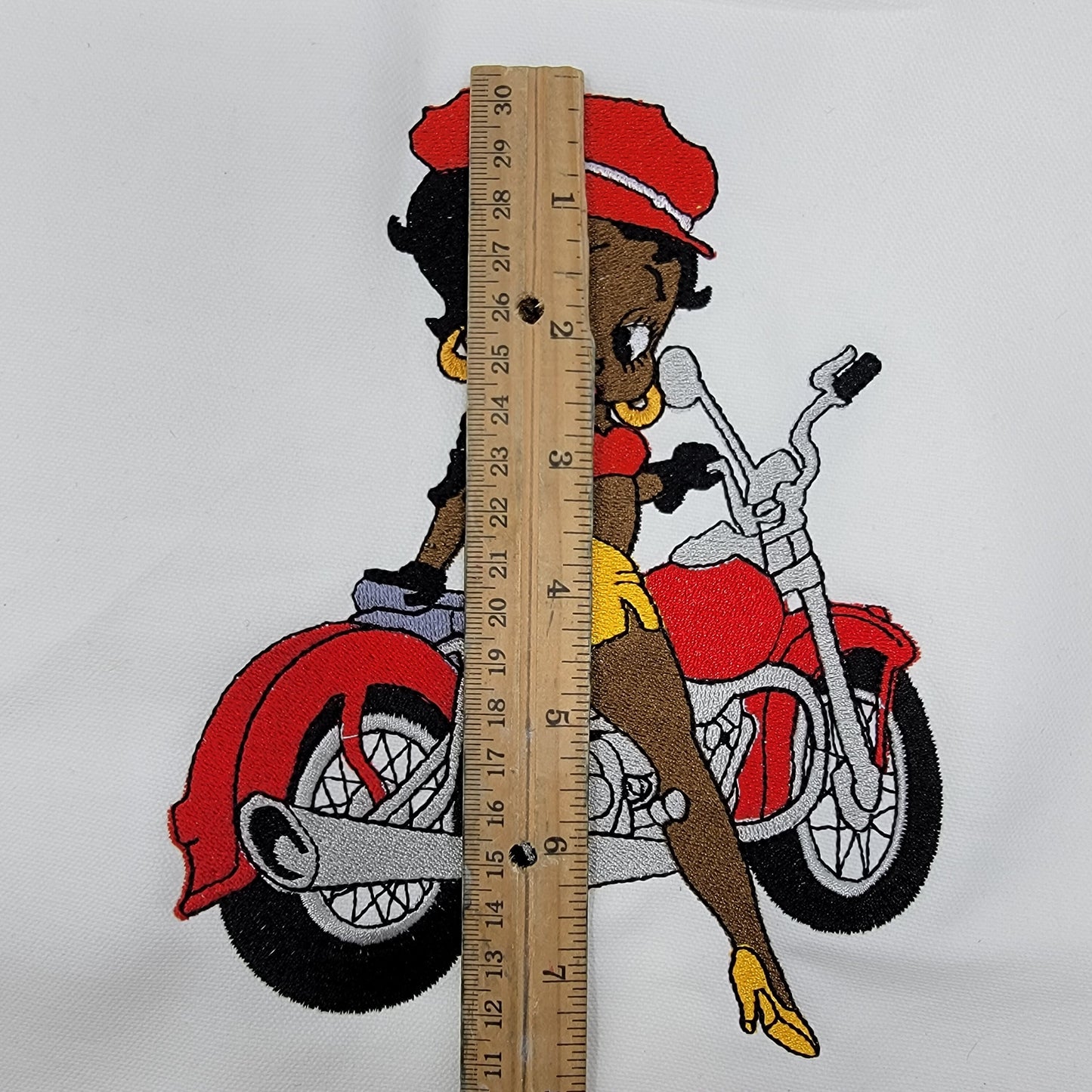Black Betty Boop, Betty Boop Patches, African American Icons, Cultural, Black History, Black Girl Magic, Handmade, Embroidery, on Motorcycle