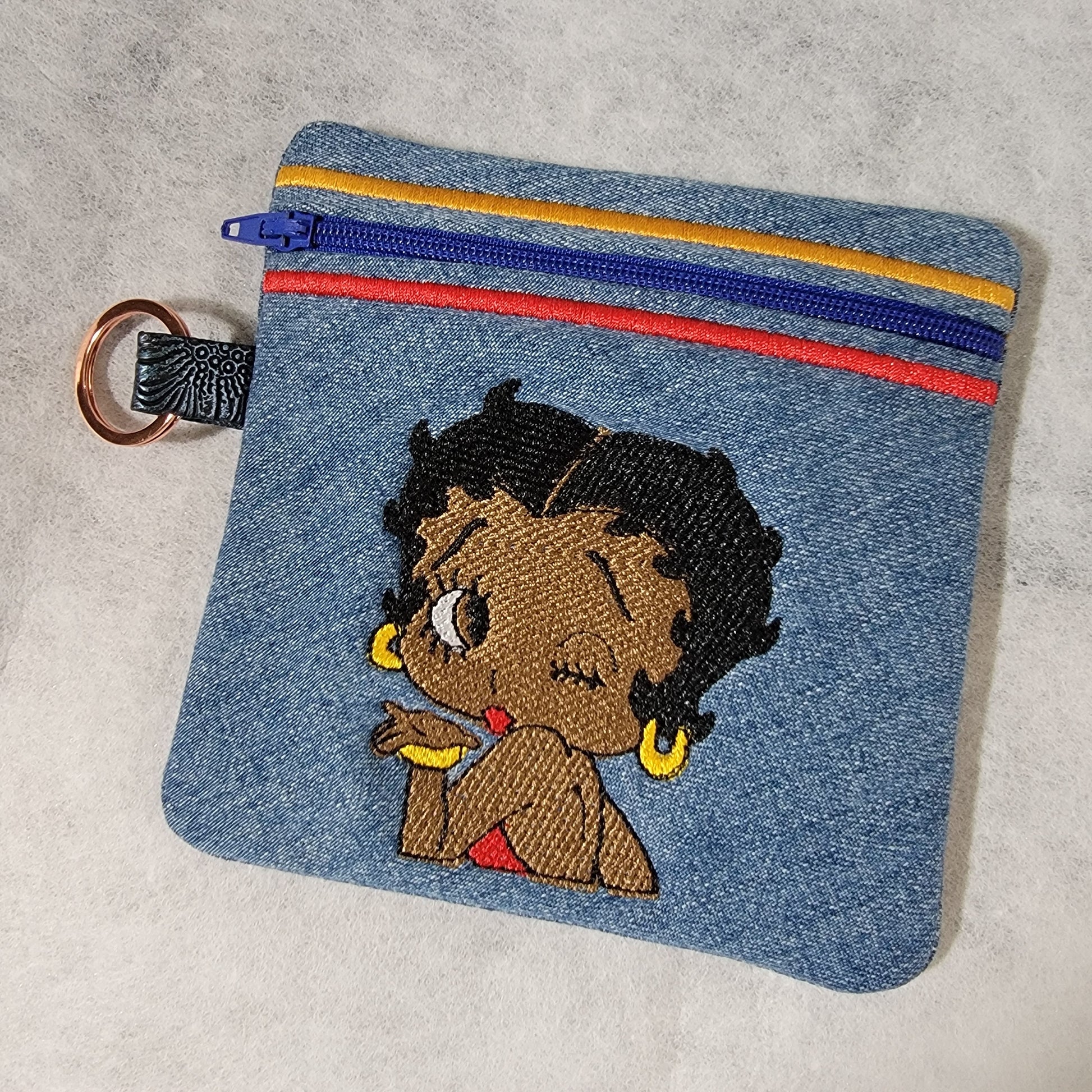 Betty Boop coin purse, Black Betty Boop pouch, Zippered Coin purse, Key Ring Coin Purse