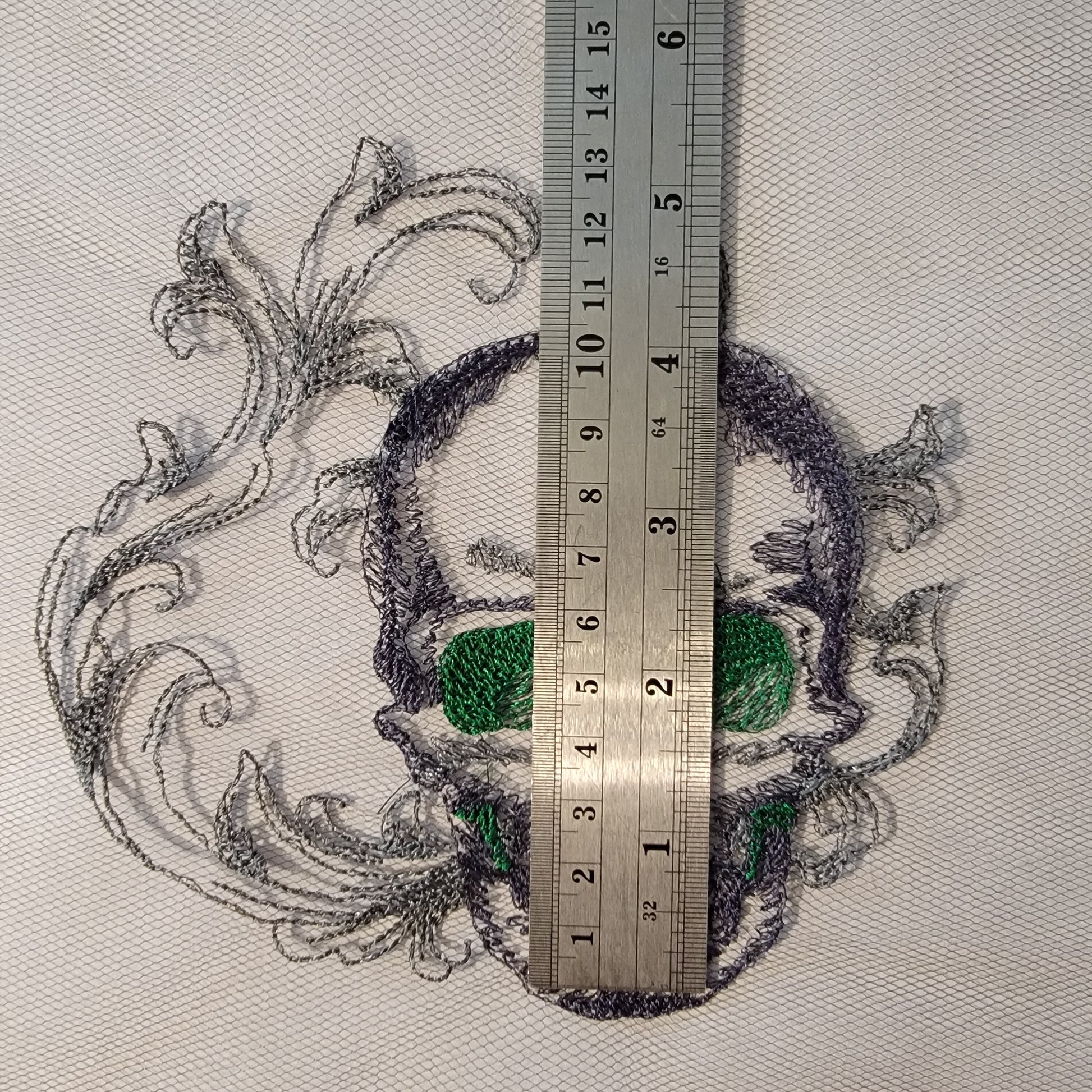 Skull with Baroque Background Stitched on Tulle