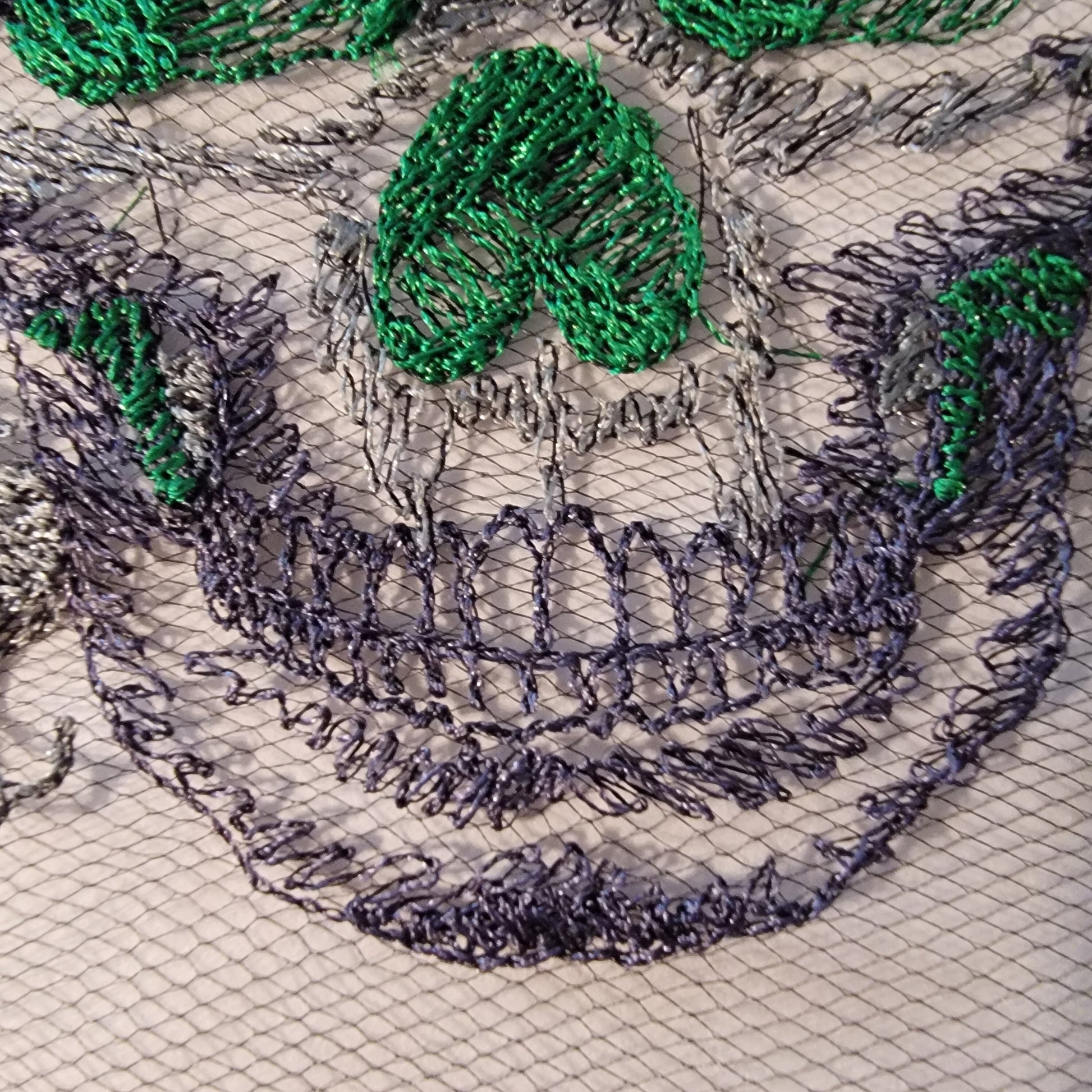 Skull with Baroque Background Stitched on Tulle
