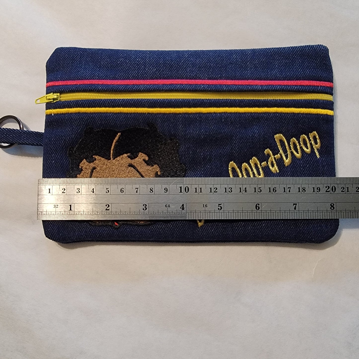 Black Betty Boop Clutch, Two options, Embroidered Denim Clutch with Keyring, Esther Jones