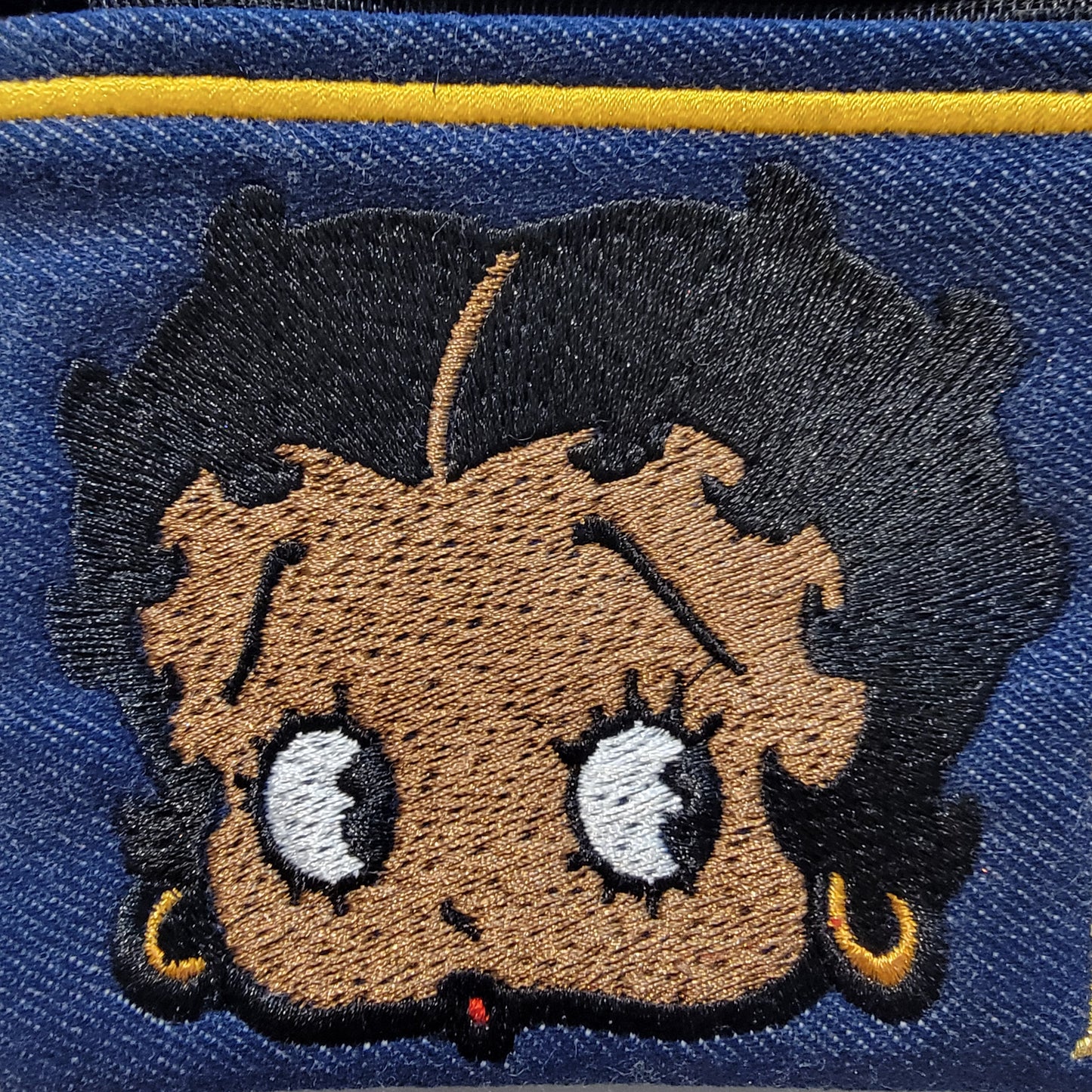Black Betty Boop Clutch, Two options, Embroidered Denim Clutch with Keyring, Esther Jones