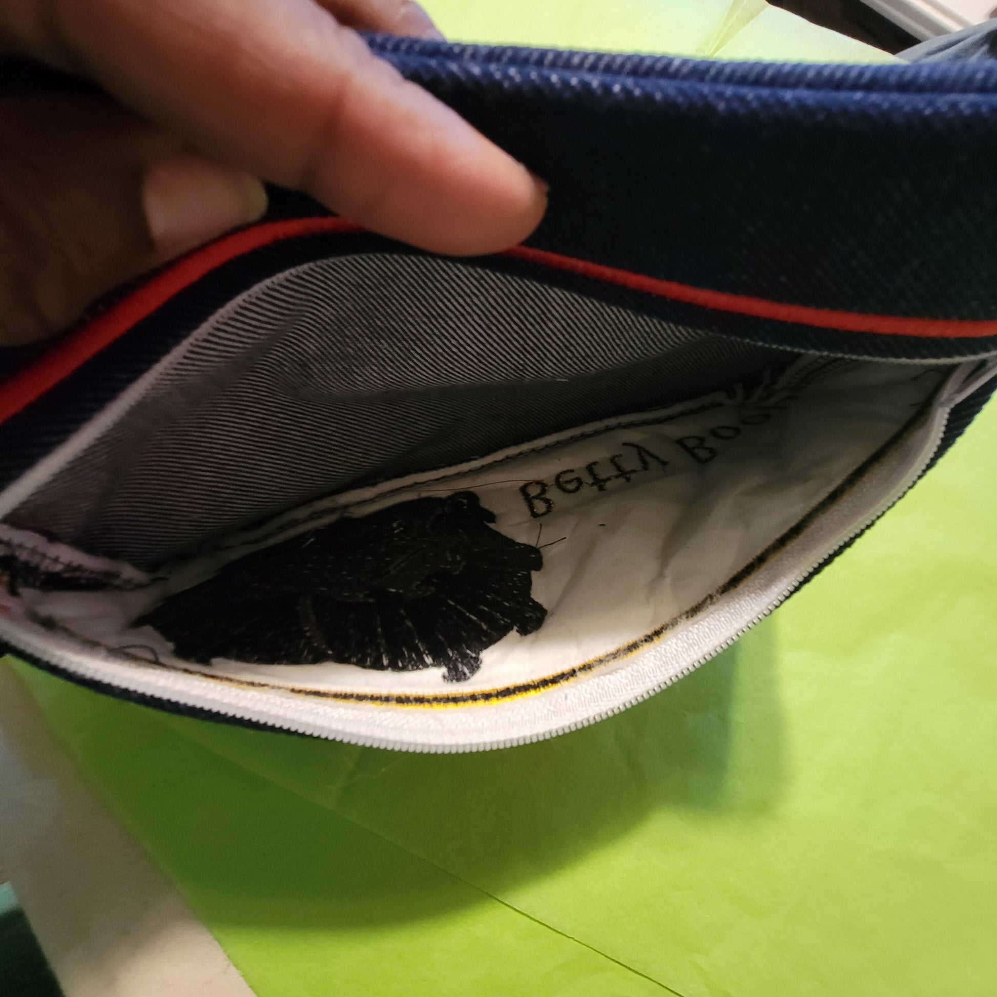 Black Betty Boop Clutch, Two options, Embroidered Denim Clutch with Keyring, Esther Jones