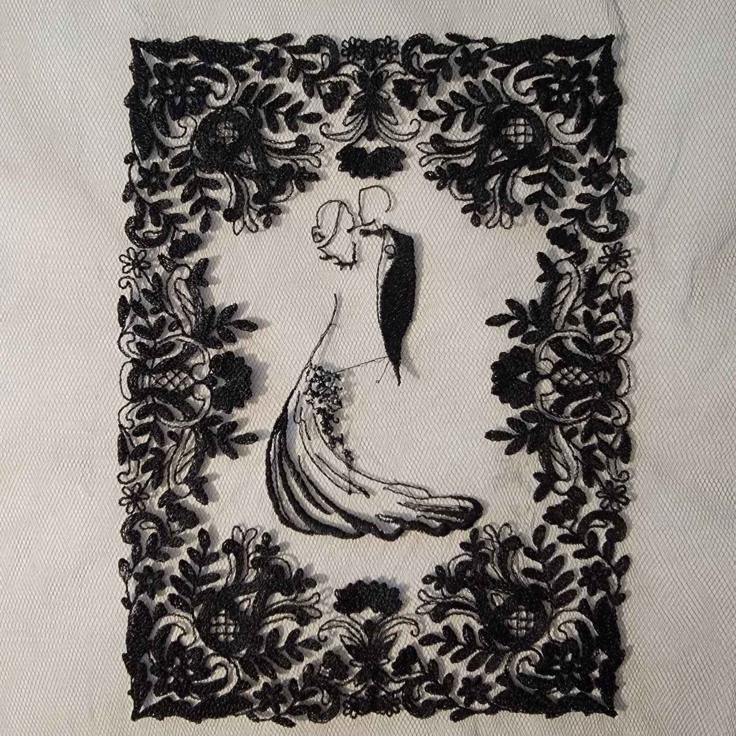 Black Lace Wedding or Couple Embroidery Stitch Frame